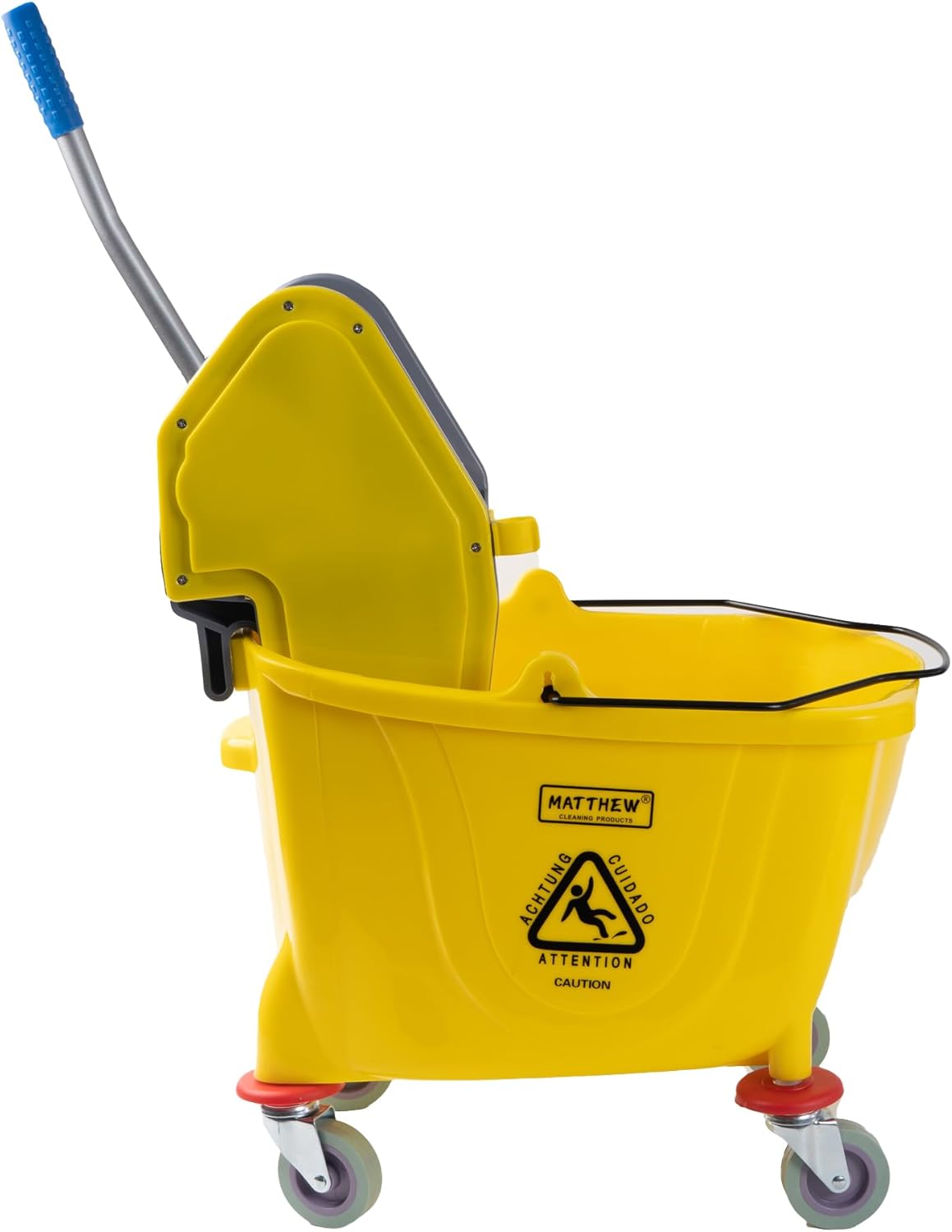 MATTHEW CLEANING 34Quarts Commercial Mop Bucket INCL.Wet String Mop with Down Press Wringer On Wheels,Industrial Heavy-Duty Floor Cleaning w/Handle, Mop Bucket for Home,Offices,Commercial, Restaurants