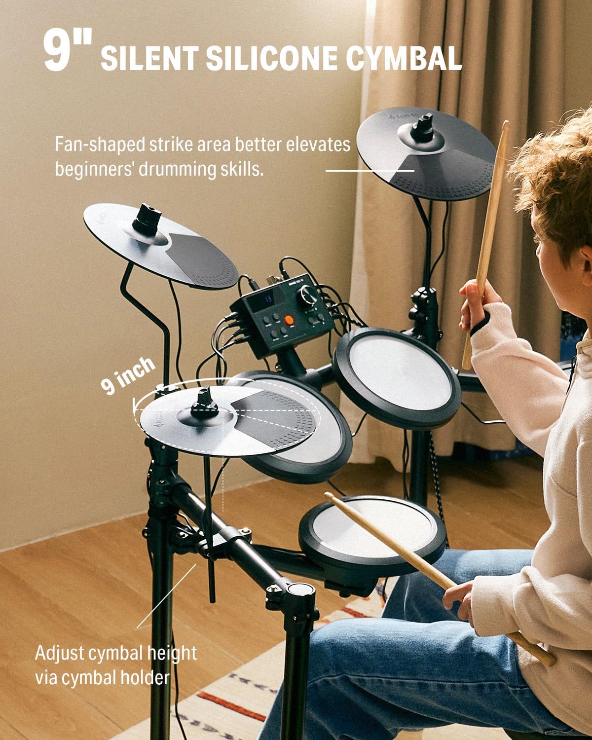 Donner Electric Drum Set, DED-70 Electronic Drum Kit for Beginner with 150 Sounds, 4 Quiet Mesh Pads, 9