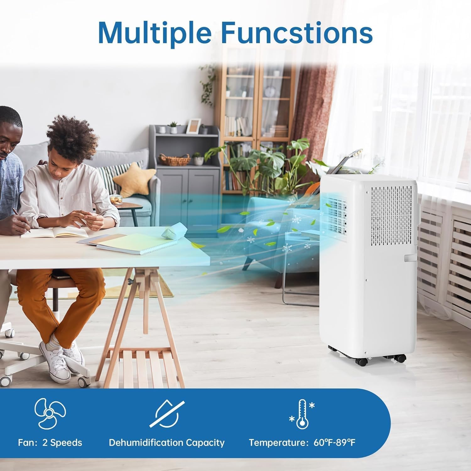 Air-Conditioner-Portable 10,000 BTU,White 3 in 1 AC with Fan/Dehumidifier/Cools up to 450 sq.ft.,24H Timer,Remote Control,for Single Rooms