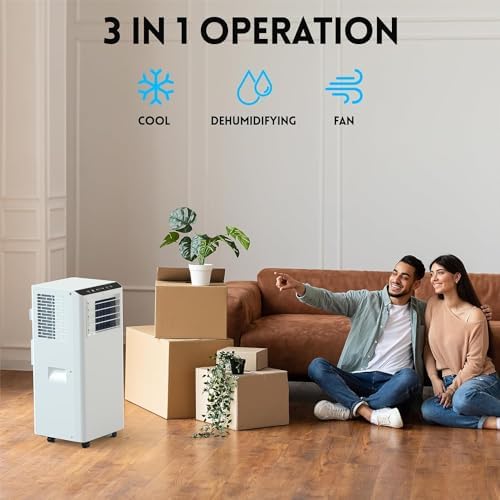 Acekool Portable Air Conditioner with Dehumidifier & Fan Modes, 8000 BTUs Compact Cooling Unit for Rooms Up to 350 Sq. Ft, Quiet Operation, Sleep Mode, Easy Installation, White