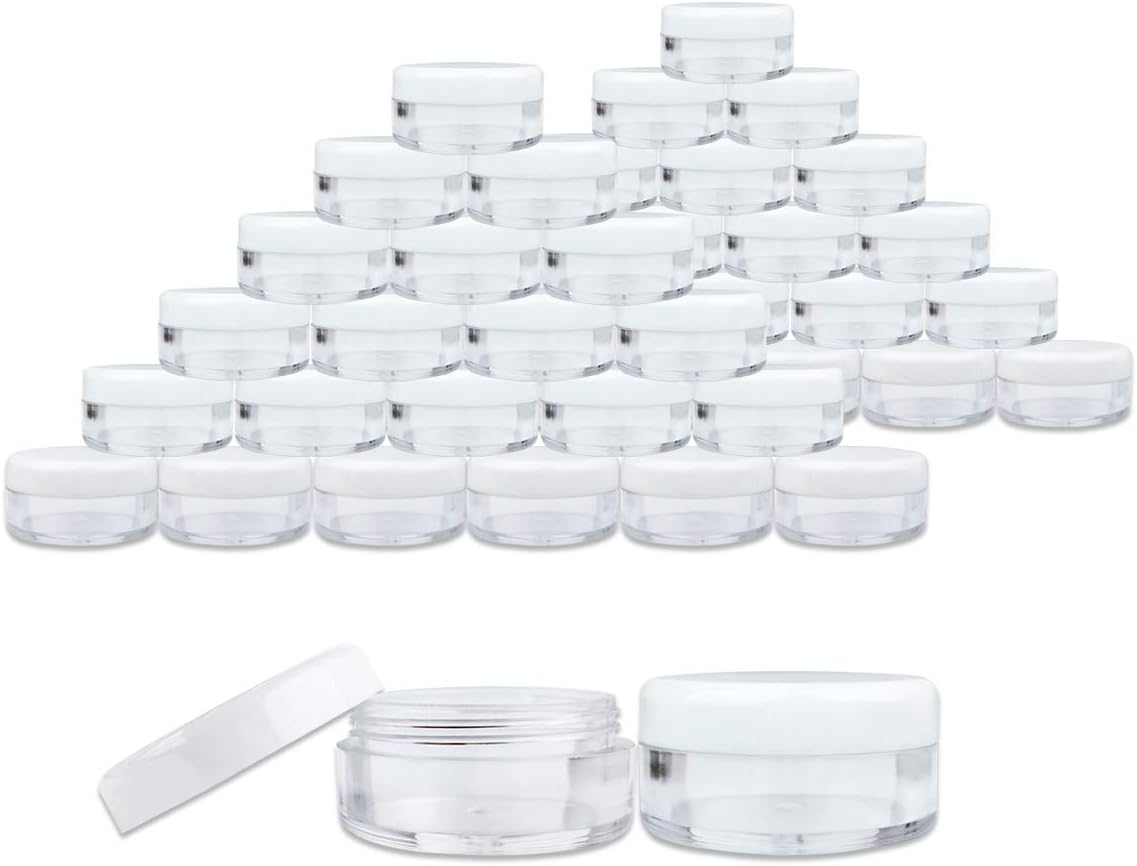 (2000 Pcs) Beauticom 5G/5ML Round Clear Jars with White Lids for Acrylic Powder, Rhinestones, Charms and Other Nail Accessories - BPA Free