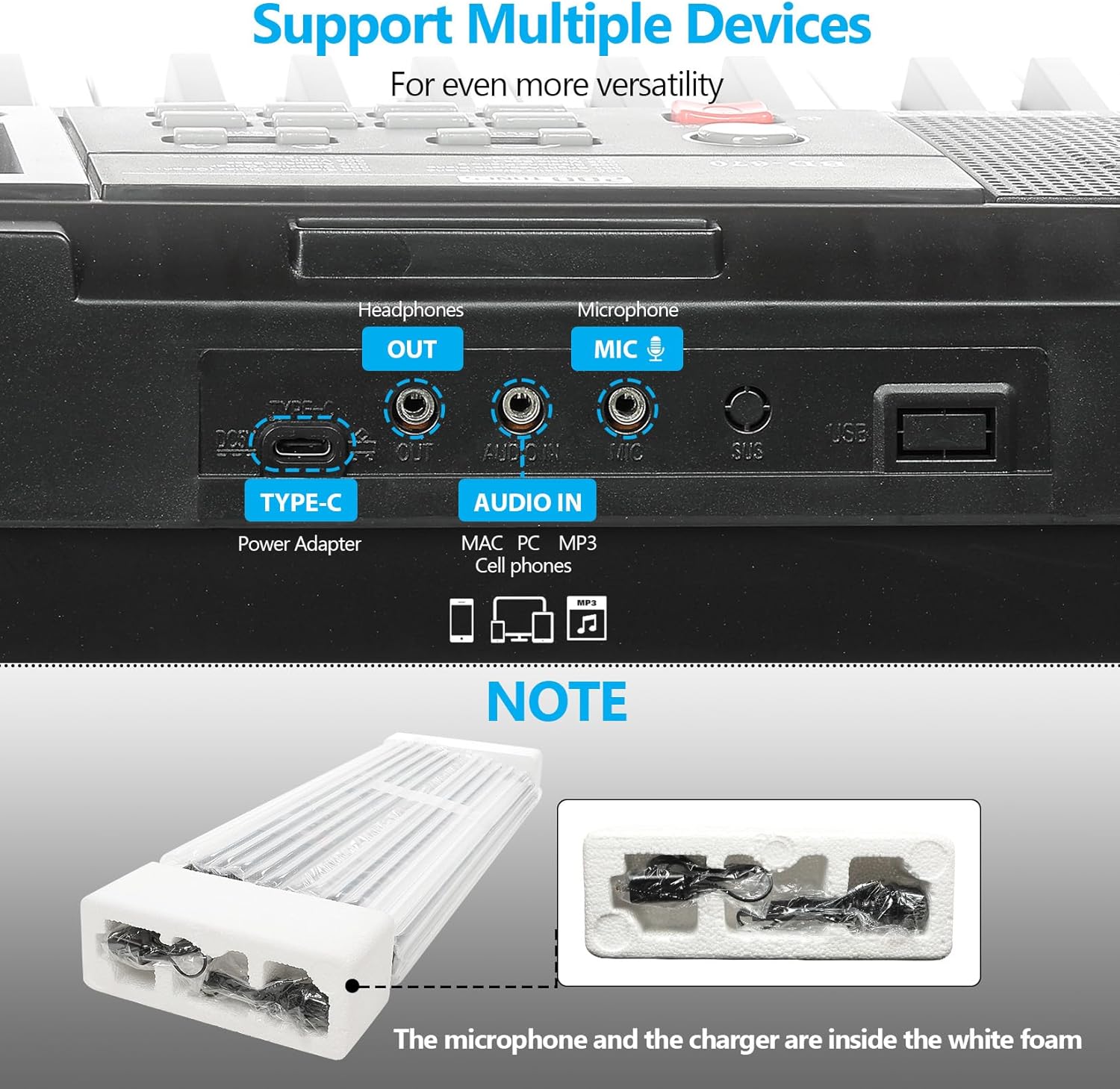 61 Key Keyboard Piano for Beginners w/Stand Bench, Dual Power Mode, Lighted Keys in Follow Mode, 70 Demos, 200 Tones/Rhythms, Pitch Bend Metronome Sustain Sync Chord Dual Key Key Drum Program