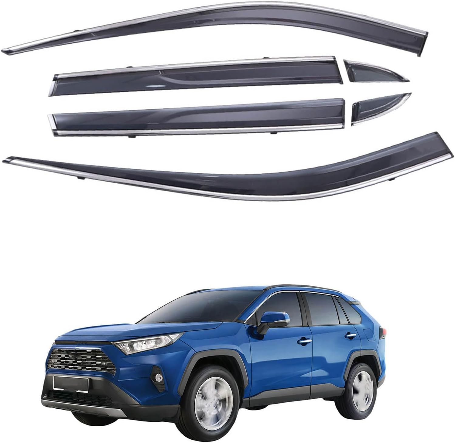 Window Deflectors for Toyota RAV4 MK5-XA50 2020-2025 6pcs Extended Version, Sun Rain Guard Window Visors Vent Shades with Bright Stripes Car Accessories