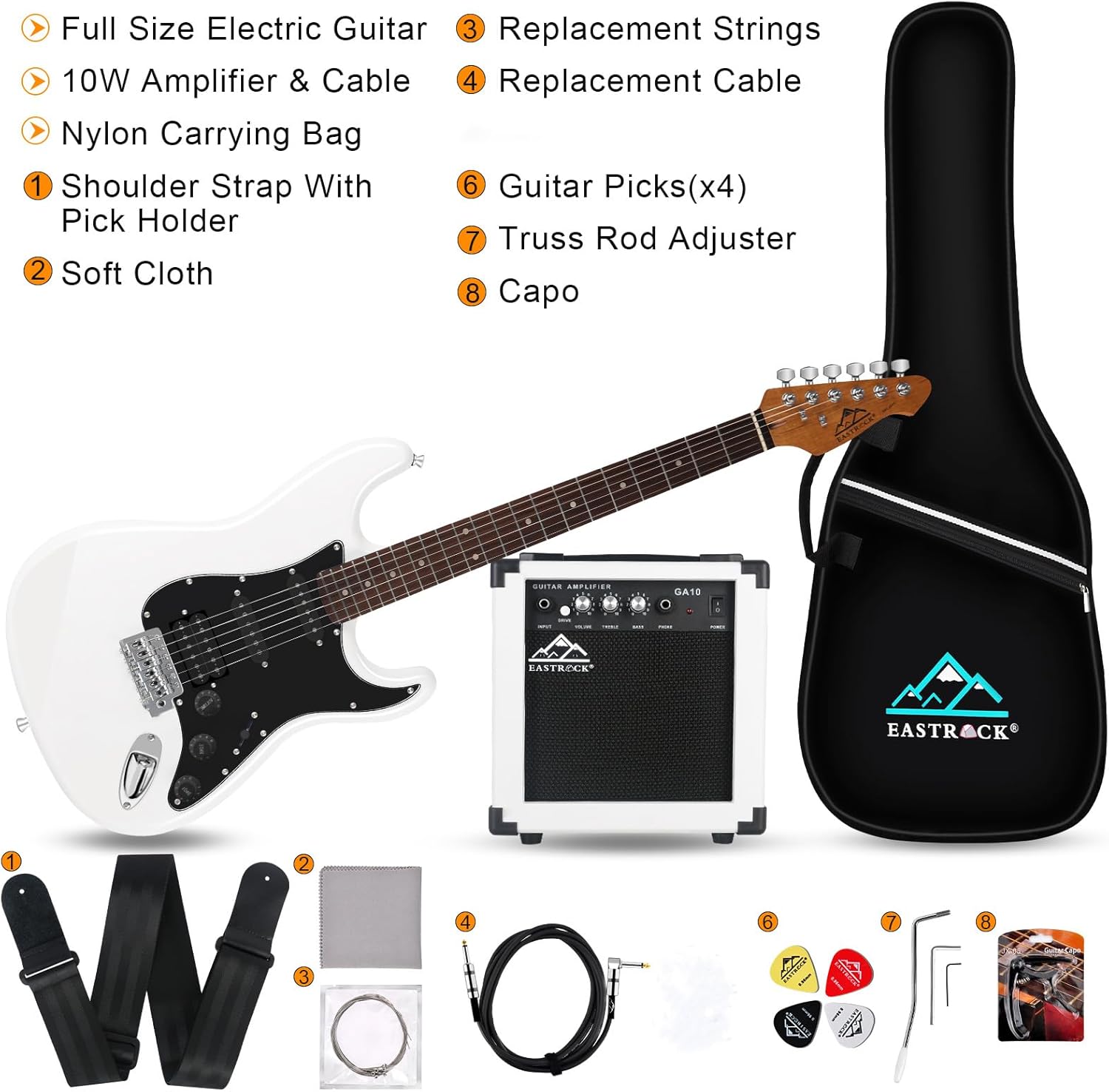 EASTROCK 39 inch Full-Size Electric Guitar Kit for Beginner Starte Bag, Capo, Shoulder Strap, String, Cable, Picks. (39