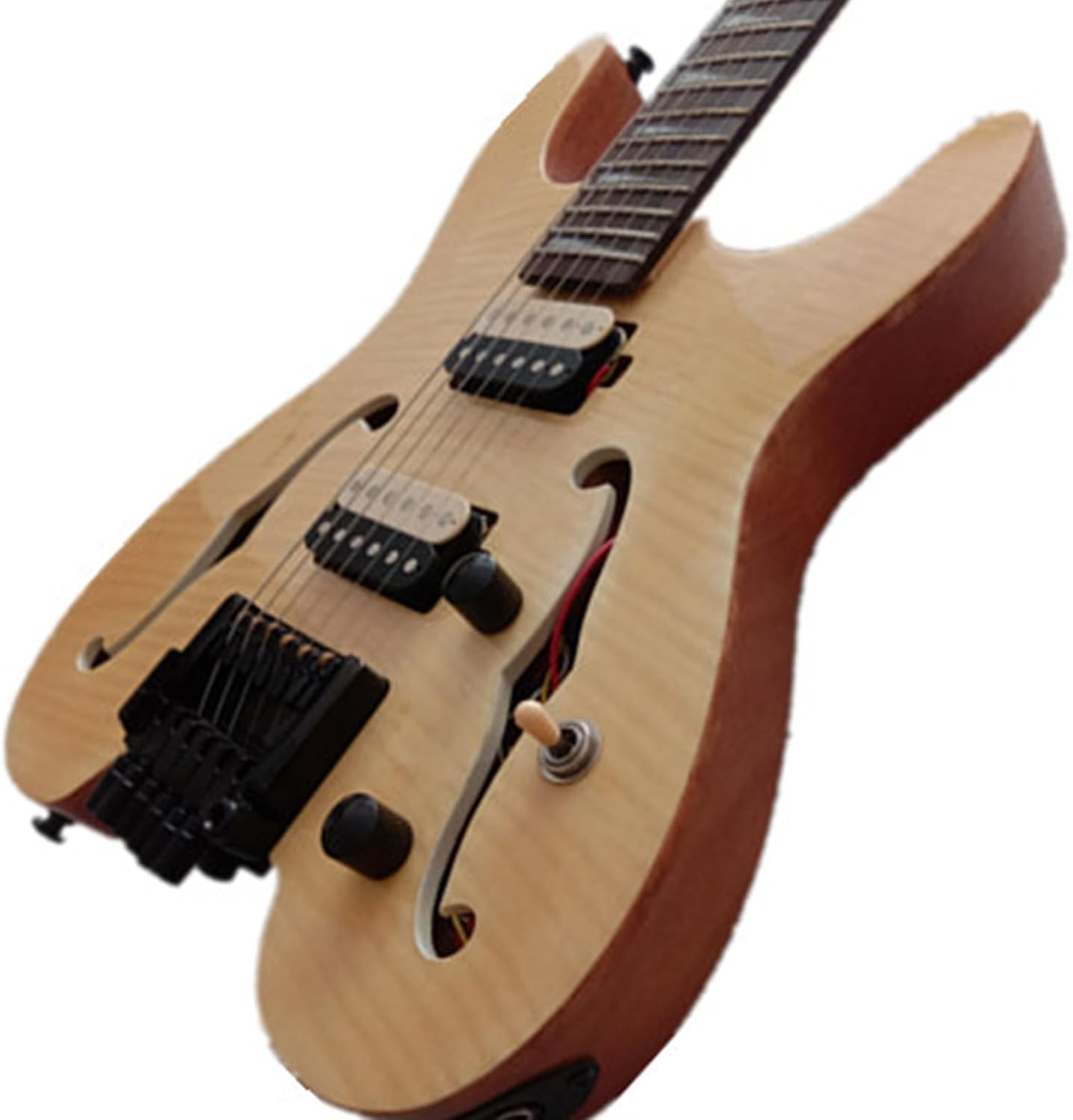 Double F Hole Panel Wood Color Basswood Body Rosewood Fingerboard Headless Electric Guitar Professional Headless Guitar