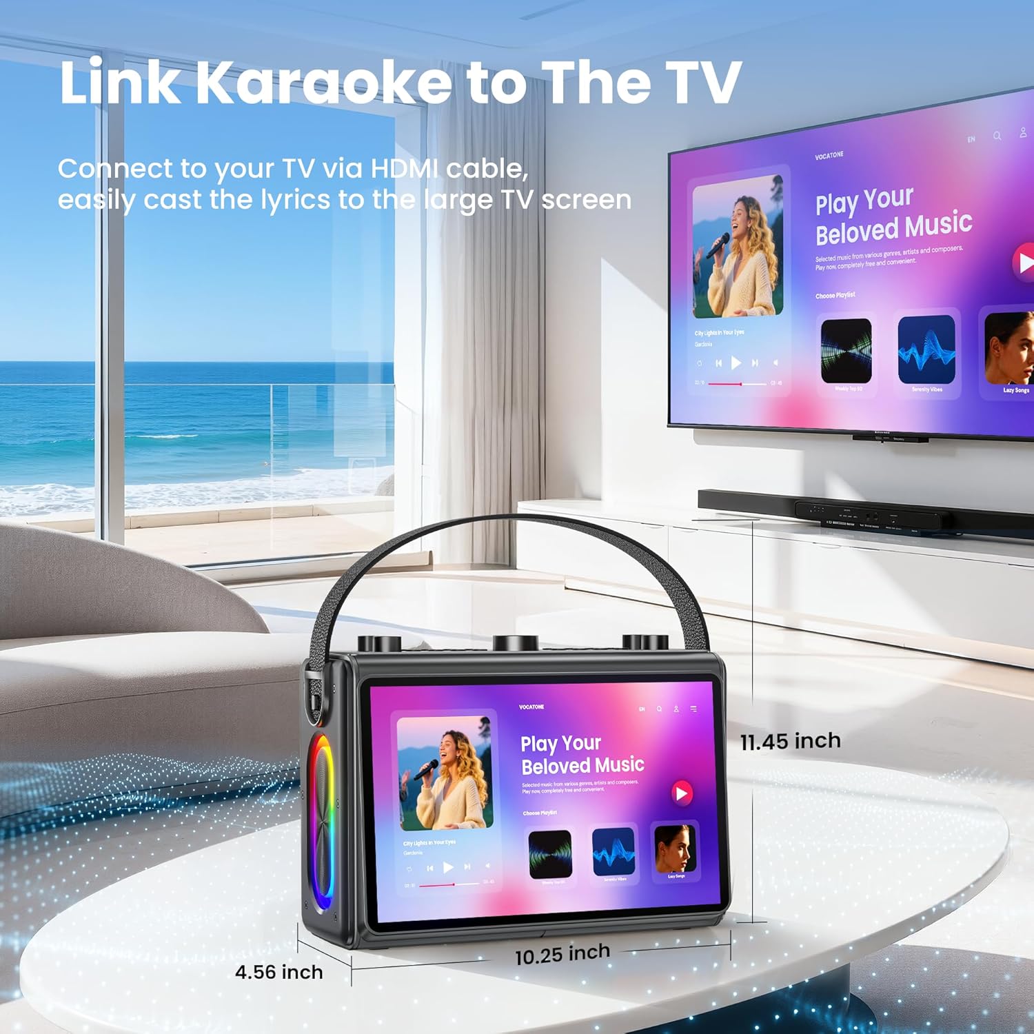 Karaoke Machine for Adults, Built-in Lyrics Display and HD Screen, Supports WiFi Bluetooth HDMI USB TF and Echo, Portable Karaoke System with 2 Wireless Microphones for Home Party Christmas