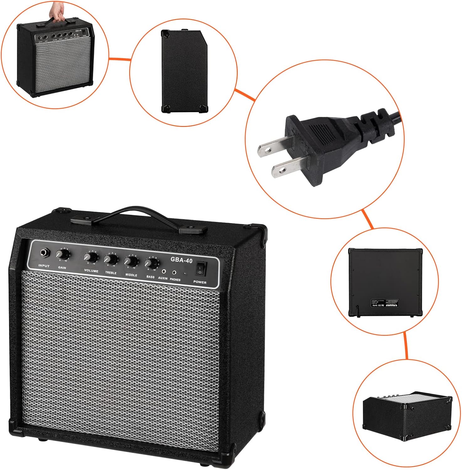Ktaxon 40Watt Bass Amplifier, Portable Electric Bass Amp with Retractable Handle, Practice & Performance Bass Guitar AMP W/ 8