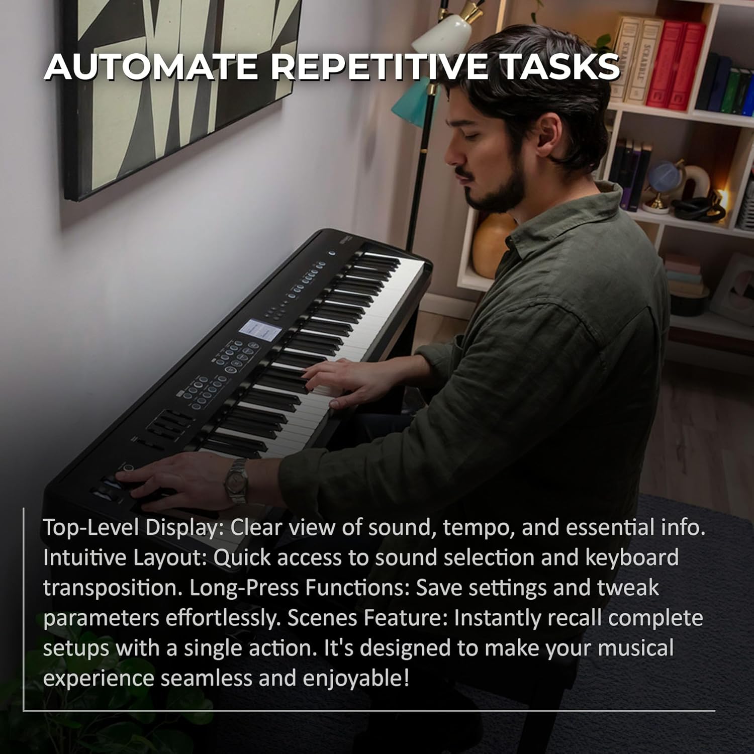 Roland FP-E50 88-Key Digital Piano - Black Bundle with Adjustable Stand, Bench, Deluxe Sustain Pedal, Piano Book, Online Piano Lessons, Instructional DVD, and Austin Bazaar Polishing Cloth