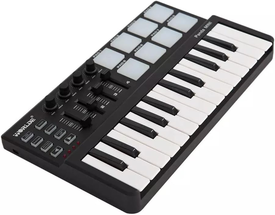 MIDI Controller, Portable Mini 25-Key USB Keyboard and Drum Pad MIDI Controller