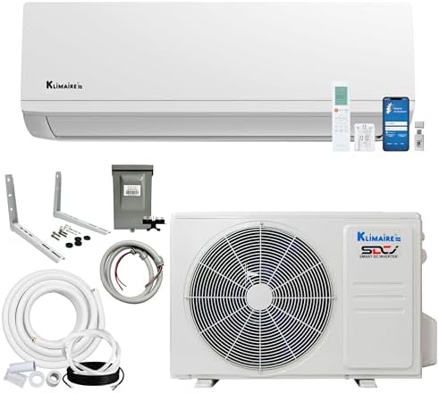 KLIMAIRE 12,000 BTU 23.1 SEER2 Hyper Heat Ductless Mini Split Air Conditioner & Heat Pump System, Operates Down to -22°F, with Pre-Flared 16'Installation Kit & Wall Bracket, 230V, Wi-Fi Enabled (230V)