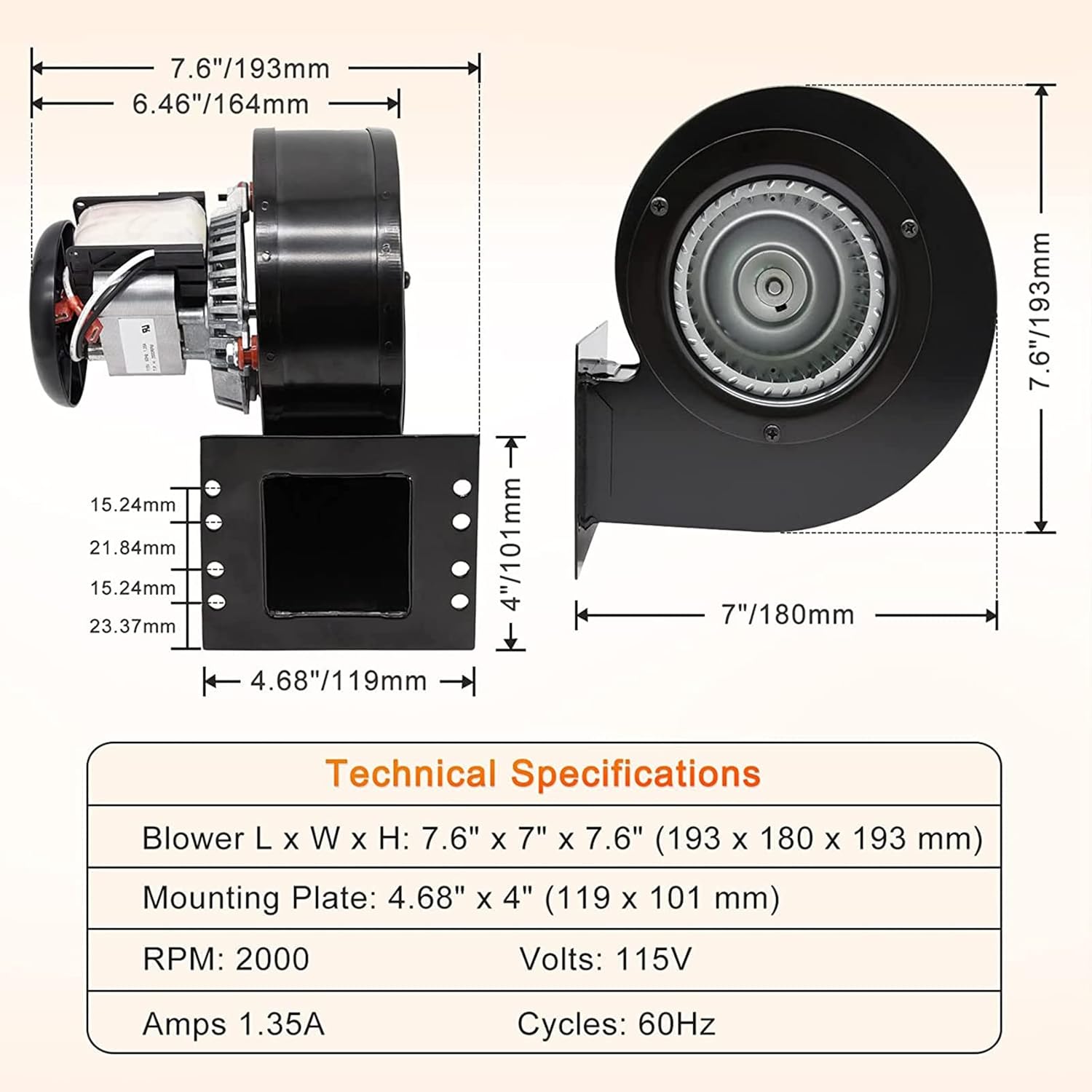 Adviace 80472 80472A Distribution Convection Blower for US Stove 6041 & 6039 & 5500 & 5500M, King 5502M & KP130 & 5500M & 5500, American Harvest 6039 6041, USSC 6039 6041, Ashley AP5660L Pellet Stoves