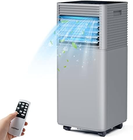 GOFLAME Portable Air Conditioner, 8000 BTU Powerful AC Unit with Remote Control and 4 Universal Casters, 3-IN-1 Air Cooler & Dehumidifier & Fan with 24H Timer for Living Room, Bedroom, Office, Grey