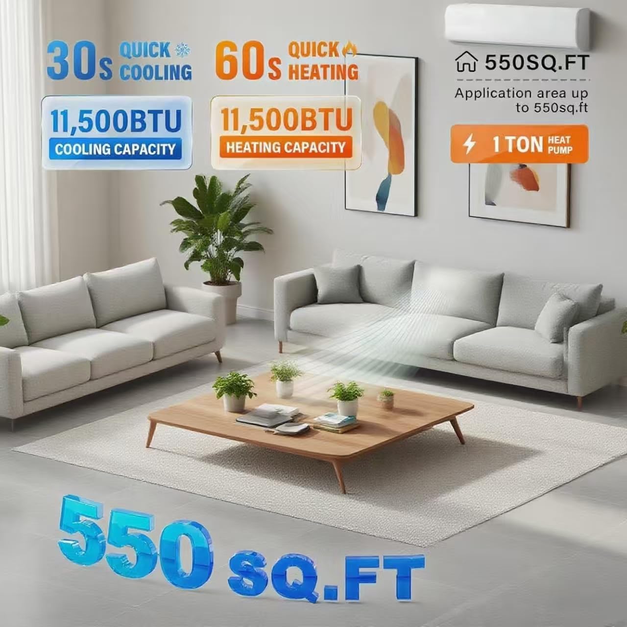 11500 BTU Wifi Enabled Mini Split Air Conditioner & Heater, 17 SEER2 208/230V Inverter Ductless Wall AC Unit with Pre-Charged Condenser, Heat Pump & Installation Kit