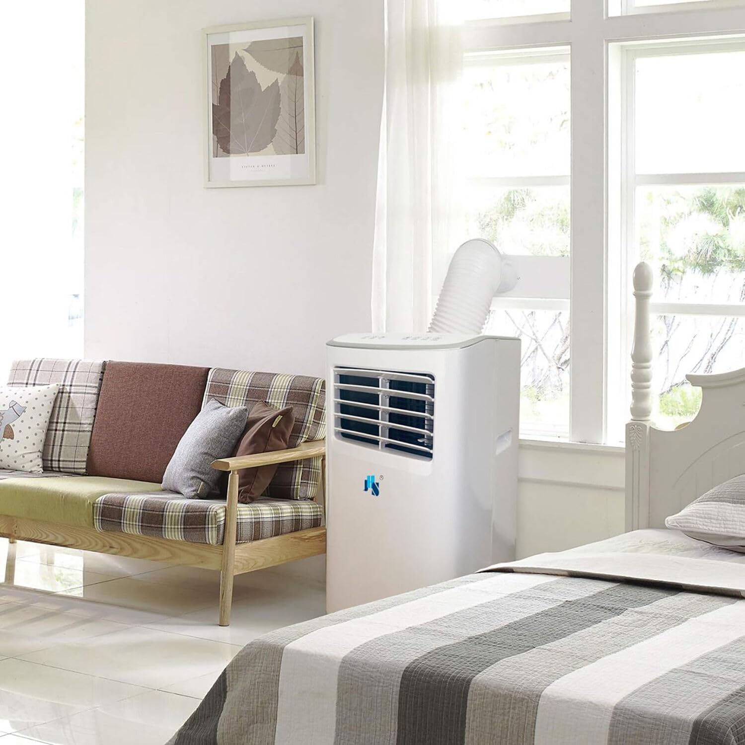 JHS 7,000 BTU Portable Air Conditioner with Dehumidifier and Fan for Bedroom, Living Room, or Basement, 115V, AC for Rooms up to 250 Sq.Ft with Remote Control, LED Display, 24H Timer, Wheels, White