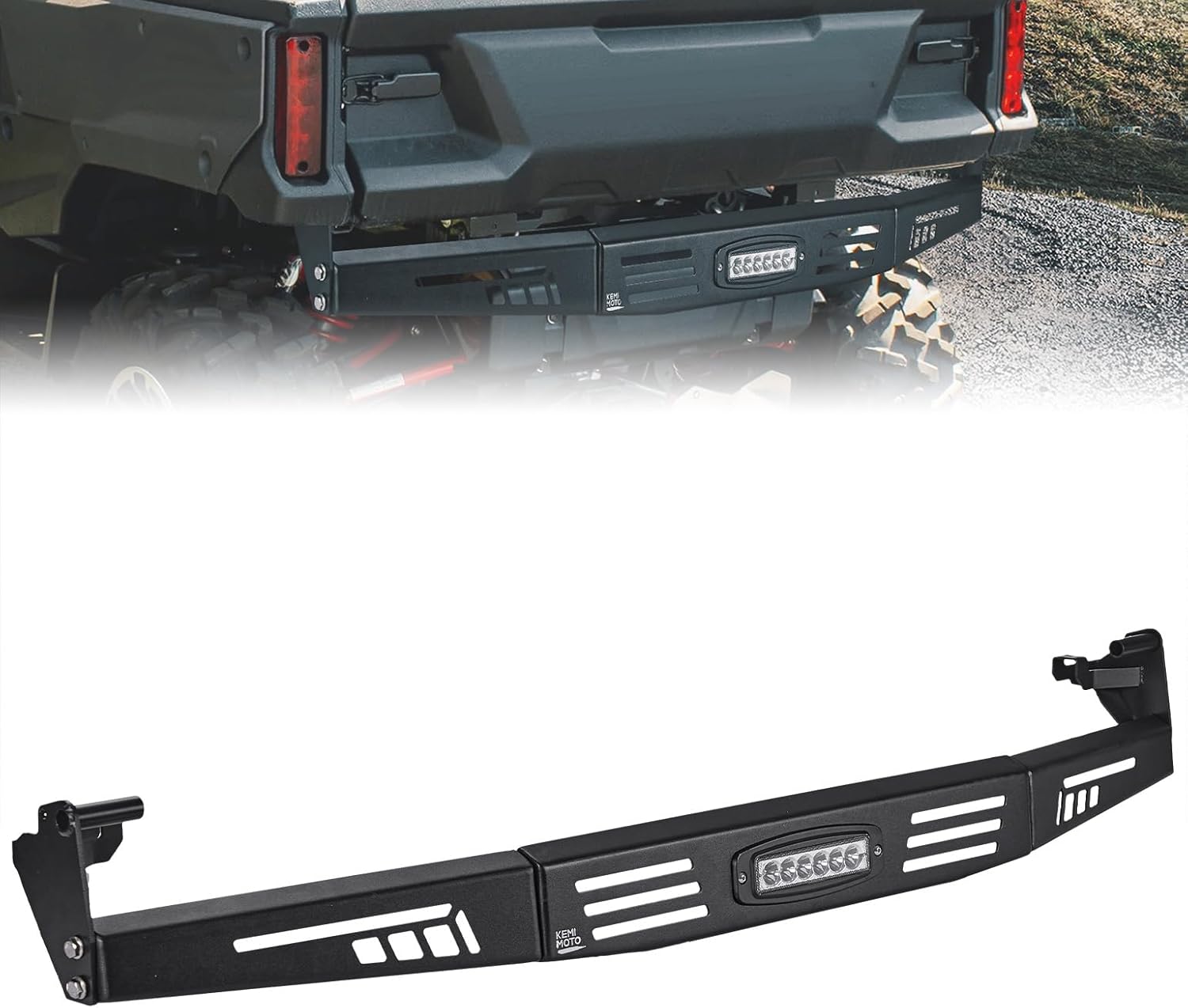 KEMIMOTO UTV Rear Bumper with 18W LED Light, Compatible with Pioneer 1000-3 / Pioneer 1000-6 2016-2025, Waterproof Bright Light, Impact Resistant Guard, Protection Accessories（Not Fit Pioneer 1000-5）