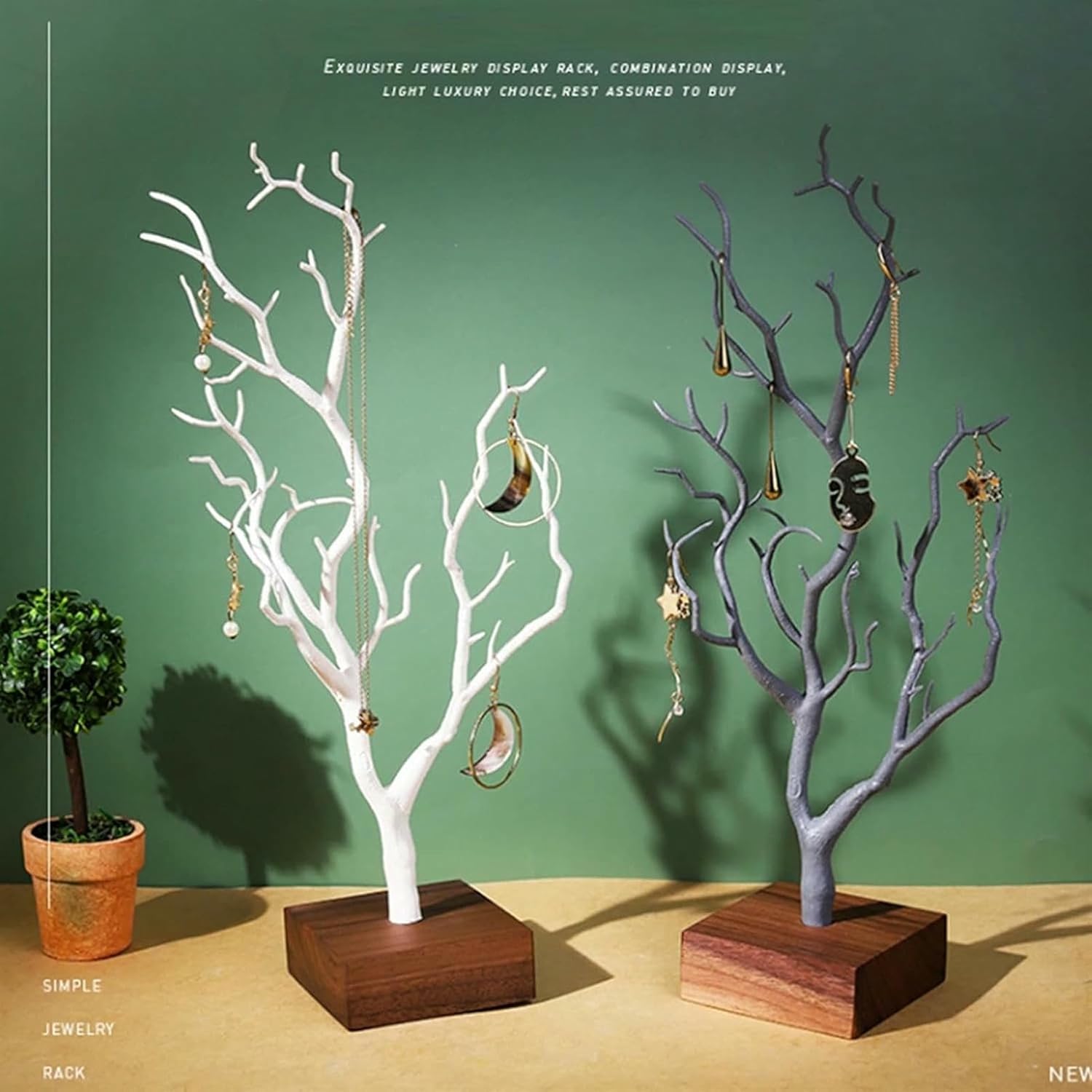 Tree Branch Jewelry Display Stand Jewelry Organizer Holder Rack for Earrings, Necklaces, Bracelets and Other Accessories (White) (White)