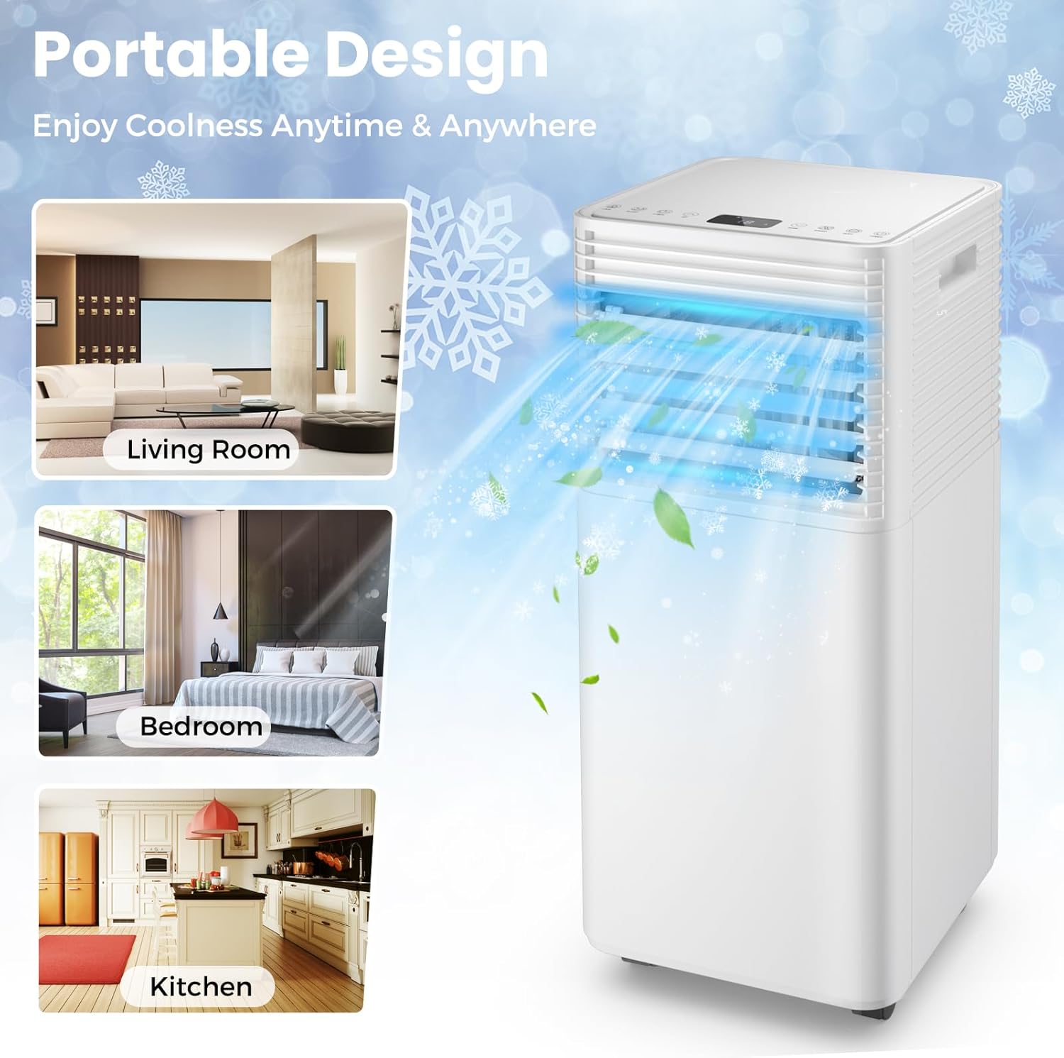 KOTEK Portable Air Conditioners, Air Conditioner for Rooms up to 230 Sq Ft, Ac Unit with Remote Control, 2 Speeds, 4 Modes, 24H Timer & Window Installation Kit for Home/Office/Dorms (White, 8000 BTU)