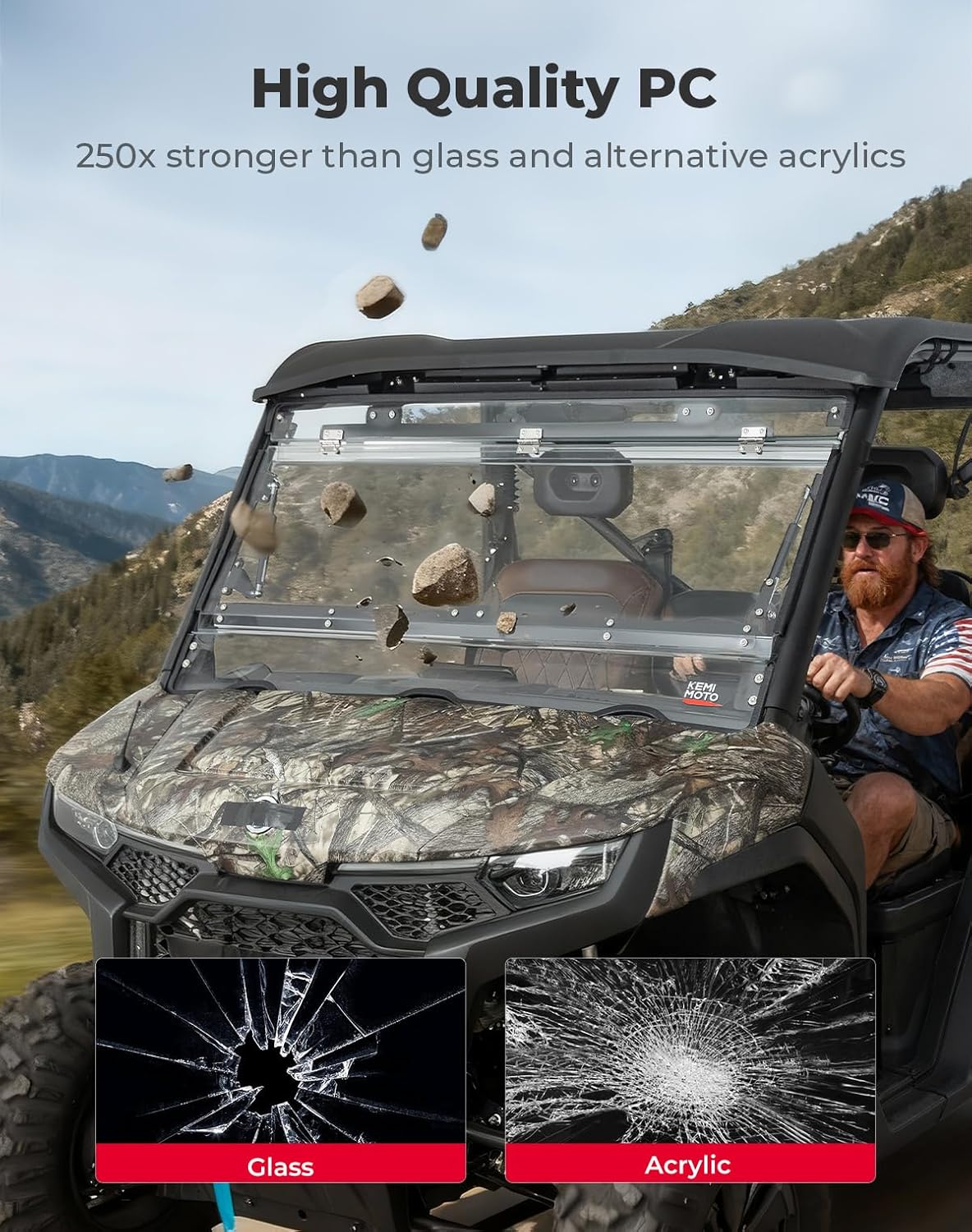 KEMIMOTO 3-IN-1 Flip Windshield Compatible with CFMOTO UFORCE U10 Pro/Pro XL 2025+, Upgraded Handle Windshield with Pre-Installed Rubber Strips, Anti-Scratch Front Window Accessories