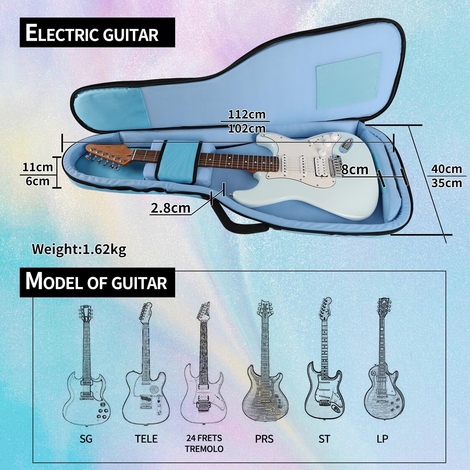 GHOSTFIRE FOALS Dream Bubble Series Colorful Electric Guitar Gig Bag Super thick with Storage Space (Black, Electric Guitar)