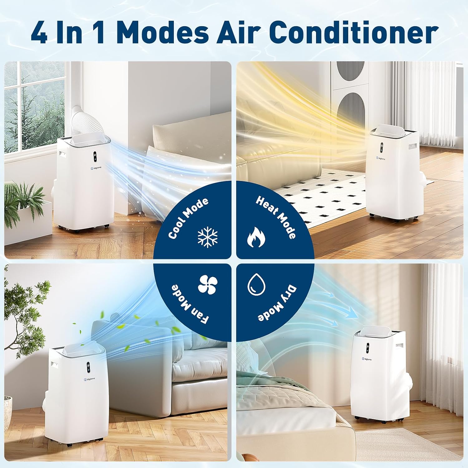 14,000 BTU Portable Air Conditioners Cool Up to 700 Sq.Ft, Cool, Heat, Dehumidifier & Fan 4 in 1 Air Conditioner for Room, Portable AC Unit with Remote/Sleep Mode/Auto Swing Fans/Self Evaporation