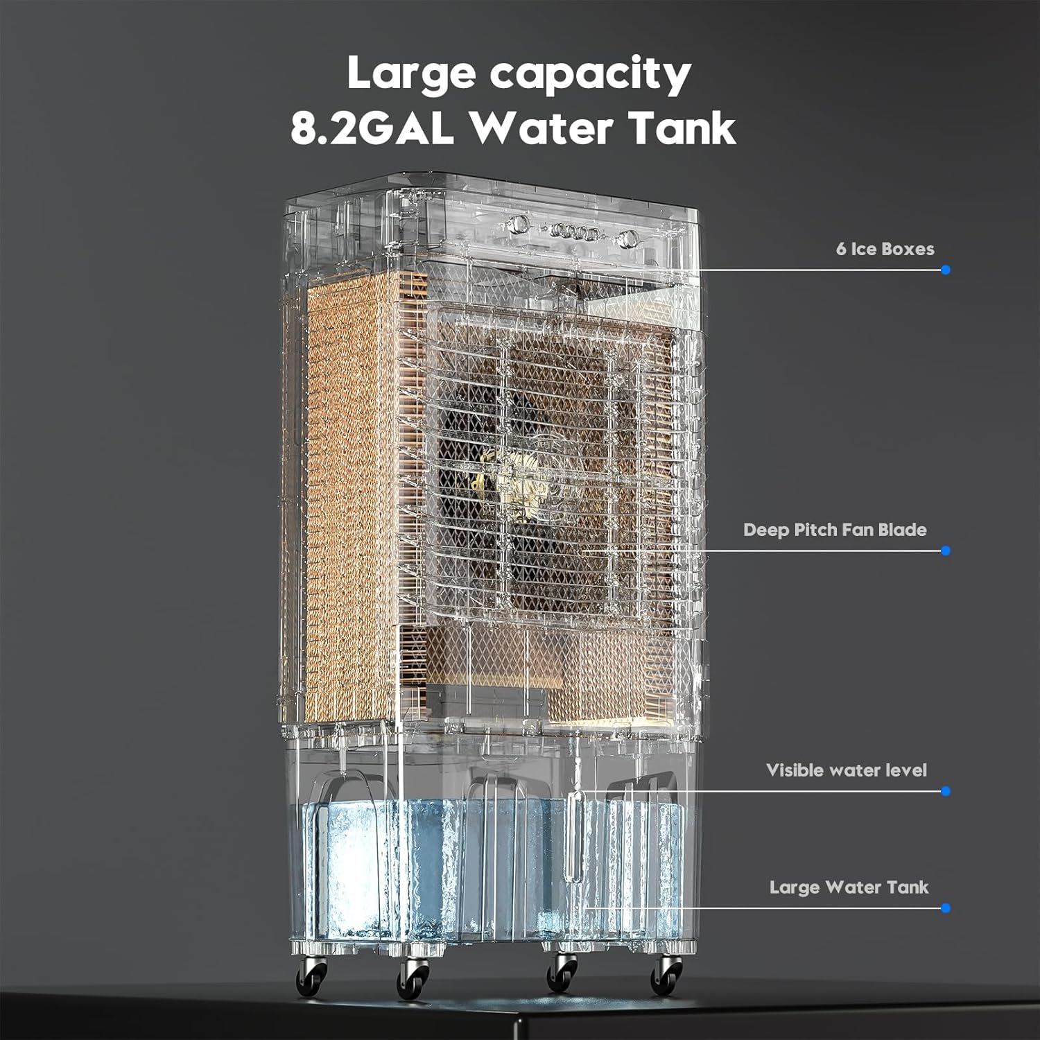 Auertech 2800CFM Swamp Cooler with Remote, 8.2 Gal Evaporative Air Cooler with 12H Timer, 120°Oscillation, 3 Speeds, Indoor Outdoor Portable Swamp Cooler Air Conditioner for Room, Garage