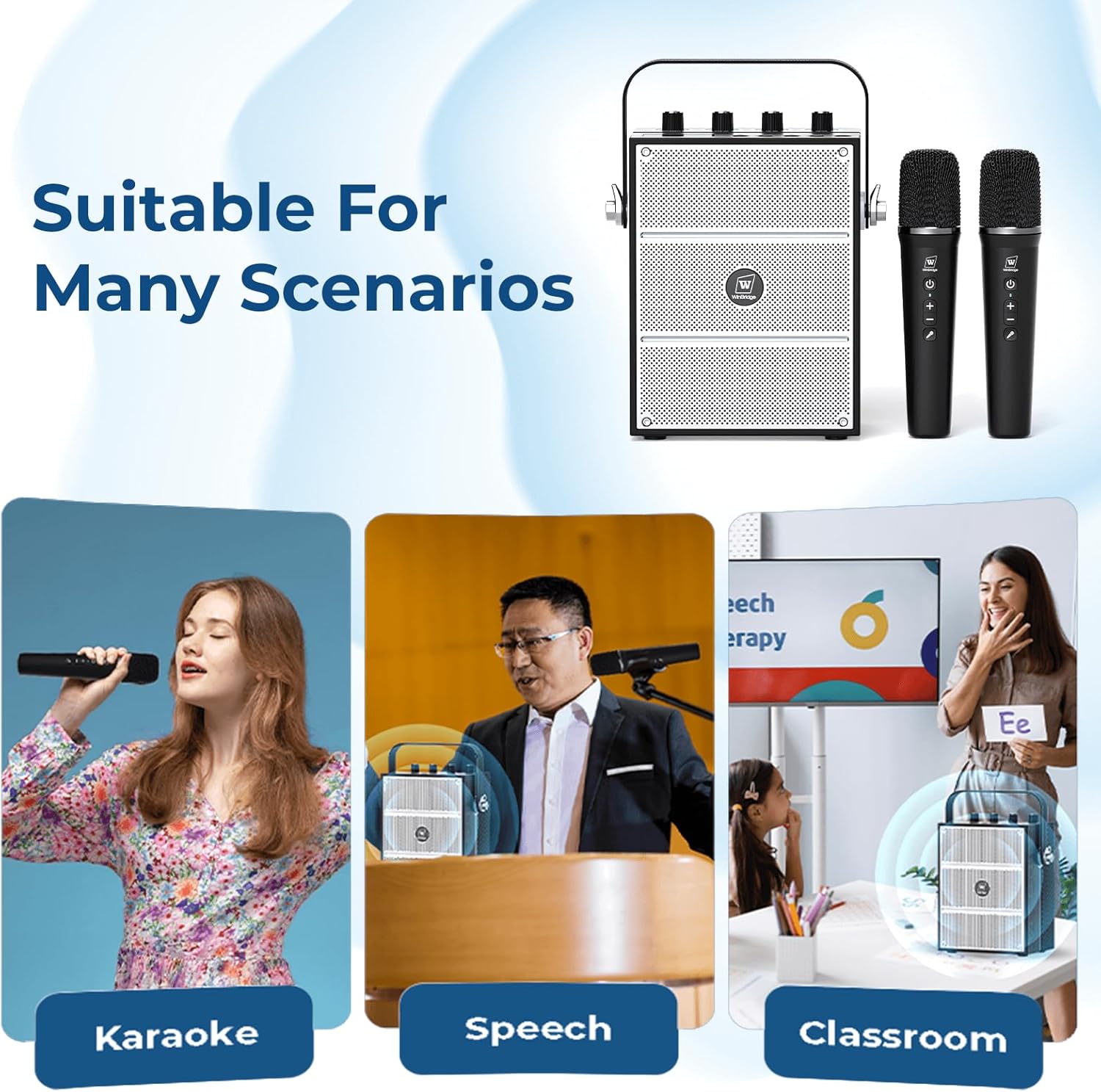100W Powerful Voice Amplifier with 2 Wireless Microphones, Big Pro Sound Portable Speaker with Microphone, Bluetooth Speaker PA System Karaoke Machine Support BT/USB/TF Card/Aux/Guitar S99