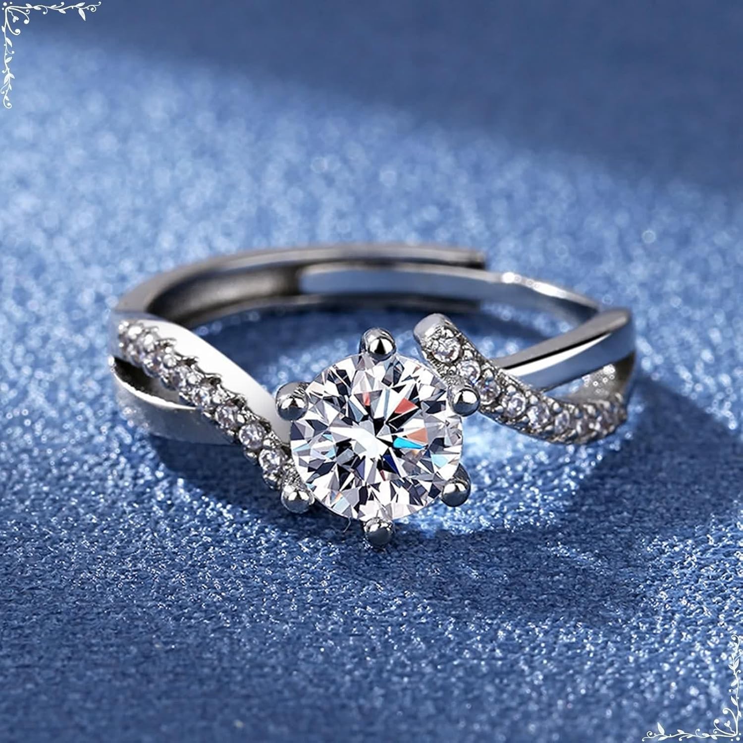 18K White Gold Ring Wedding Band, Woman Rings Moissanite 6 Claws Silver Jewelry for Engagement