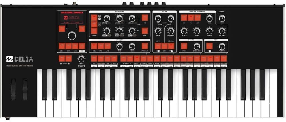 MELBOURNE INSTRUMENTS DELIA Motorized Morphing Polyphonic Synthesizer Bundle with 2x Kellards MID-P10T Pro MIDI to MIDI Cable 10 Feet