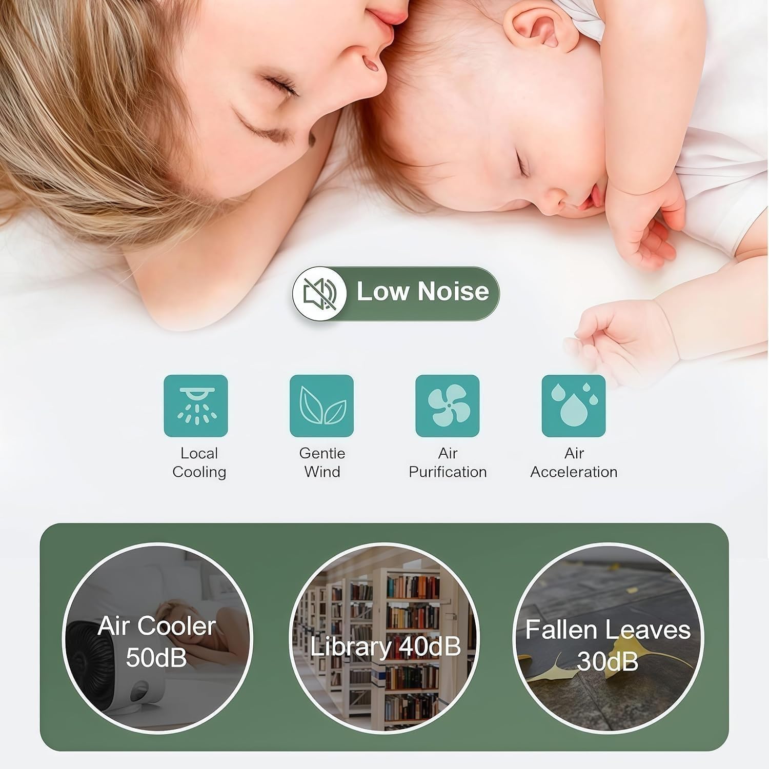 Portable Air Conditioner, Mini Air Cooler, 300 ML Water Tank, 8 Hours Of Use, with 3-Speed Cooling, Multi-angle Wind Adjustment, Built-In Night Light for Home, Office, Travel (White)