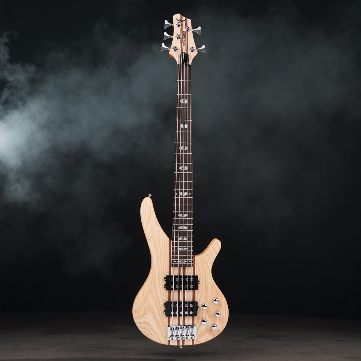 Bullfighter Elem Electric Bass Guitar Through Body 4/5 Strings Full Size P Bass Beginner Kit Black for Starter with Gig Bag, Guitar Strap, and Bass Guitar Cable DBS Series (wood-4string)