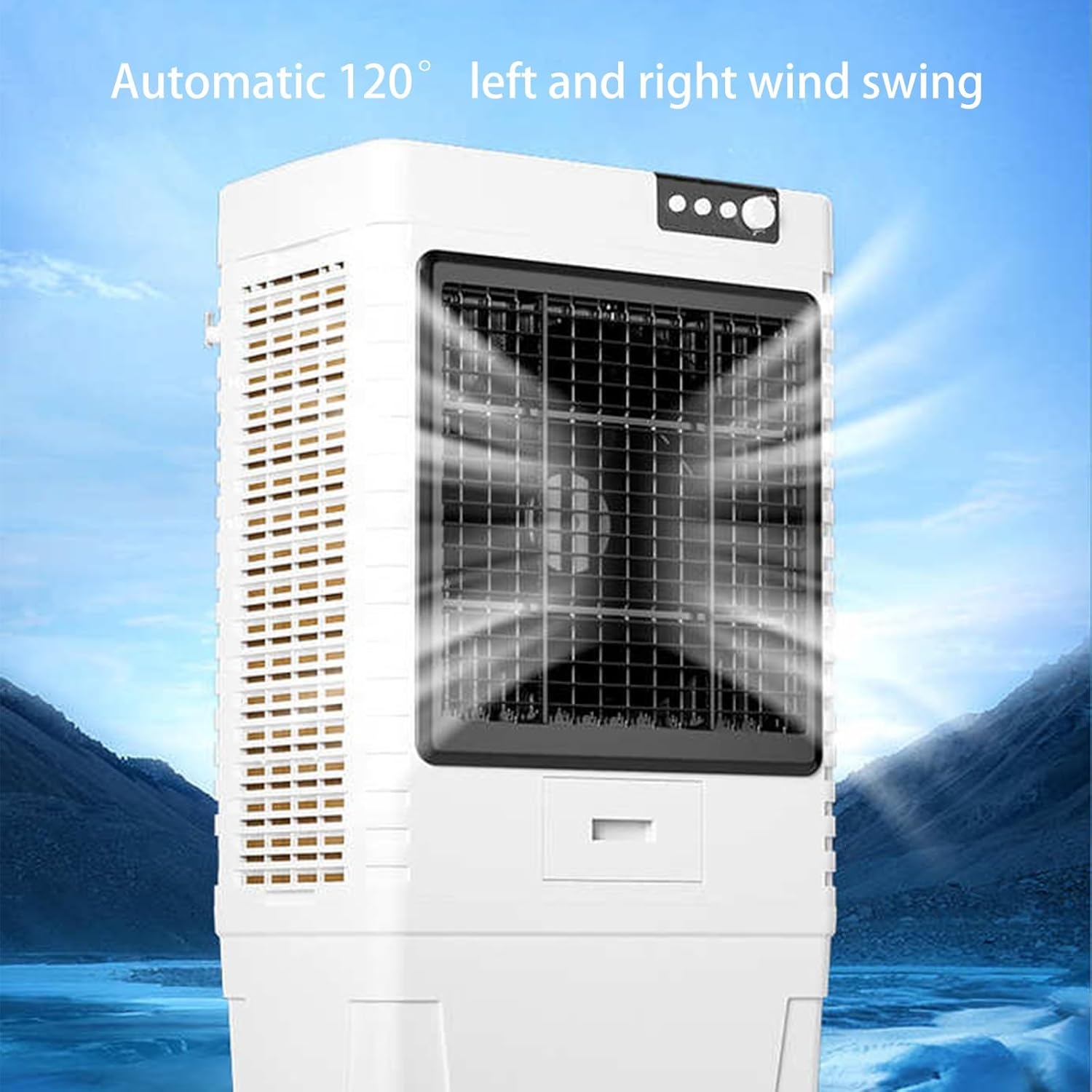 Windowless Air Conditioner, Evaporative Swamp Cooler with 3 Speeds and Large Tank, Portable Air Cooler for Room Office Garage Use