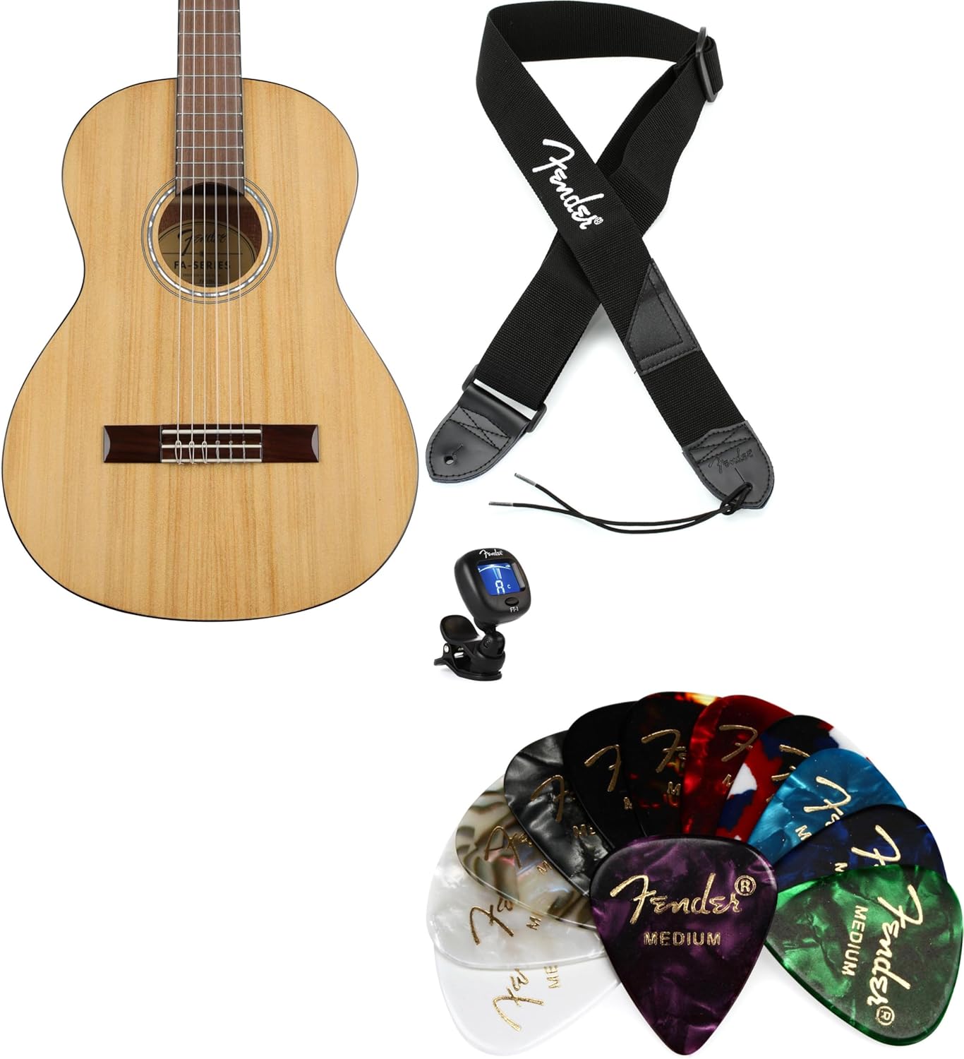 Fender FA-15 3/4 Scale Nylon Acoustic Guitar Essentials Bundle - Natural