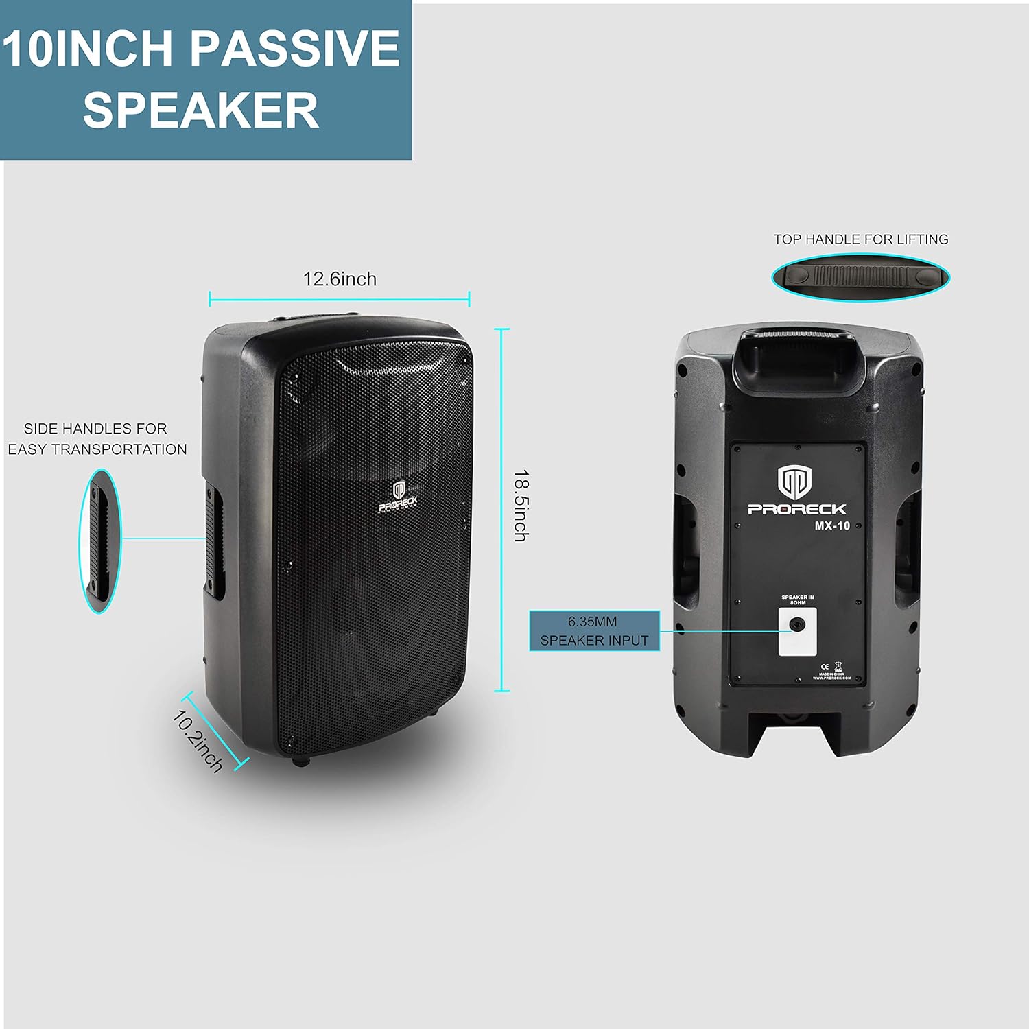 PRORECK MX10 1600W 6-Channel Powered Bluetooth Mixer with 10inch Passive Speakers PA System Mixer/Amp/Stands/Mic