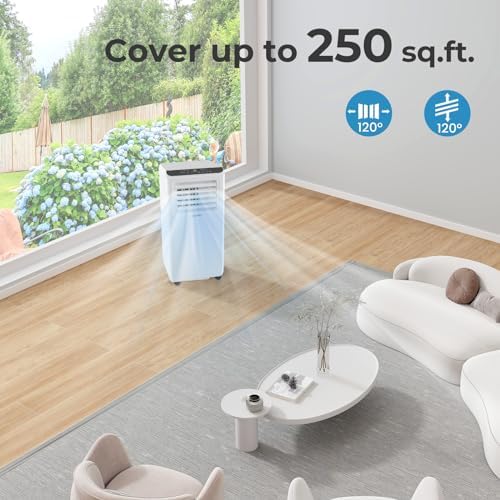 COSTWAY Portable Air Conditioner, 8000 BTU AC Unit with Remote Control, Digital Display, Installation Kit, Casters, 24H Timer, Air Cooler Dehumidifier Fan for Bedrooms Up to 250 Sq.Ft (8000 BTU)