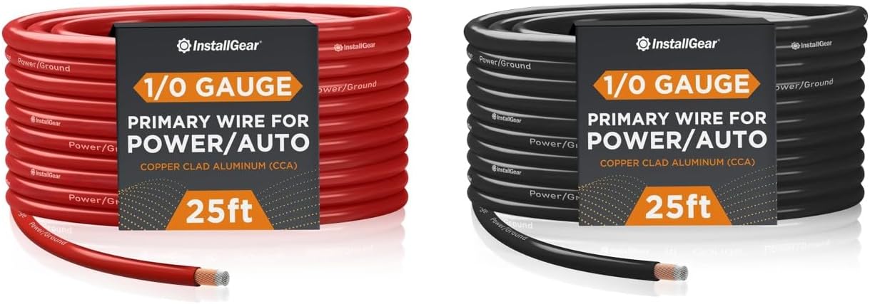 InstallGear 1/0 Gauge Wire (50ft) Copper Clad Aluminum CCA - Primary Automotive Wire, Car Amplifier Power & Ground Cable, Battery Cable, Car Audio Speaker Stereo, RV Trailer Wiring Welding Cable 1/0ga