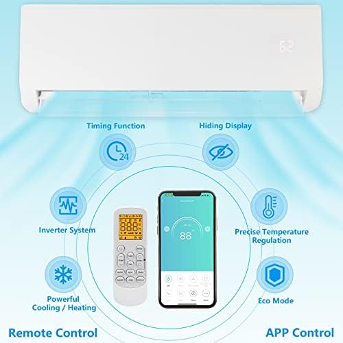 12,000 BTU Wifi Enabled Mini Split AC/Heating System with Inverter, 19 SEER 115V Energy Saving Ductless Split-System Air Conditioner with Pre-Charged Condenser, Heat Pump & Installation Kit