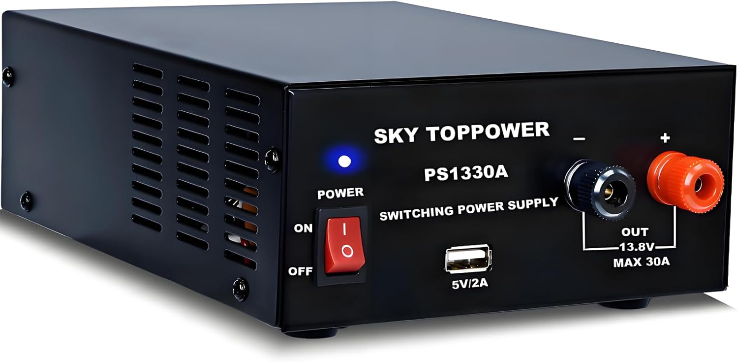 13.8V 30A DC Power Supply for Ham Radio,30 Amp Compact Regulated Bench Power Supply Lab Benchtop AC to DC Converter,Cooling Fan,5V 2A USB Interface,Powering Ham Radio, Amplifiers,SKY TOPPOWER PS1330A