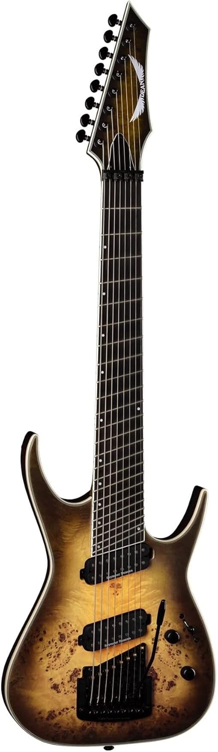 Dean 8 String Exile Select Multiscale Kahler Guitar, Ebony, Satin Black Burst, Bundle