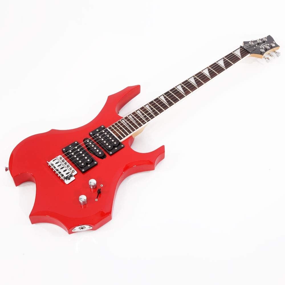 GLARRY Electric Guitar Buring Flame Design HSH Pickup for Beginner Right Hand with 20W AMP, Cable, Strap, Bag, Tremolo Arm and Accessories (Red)
