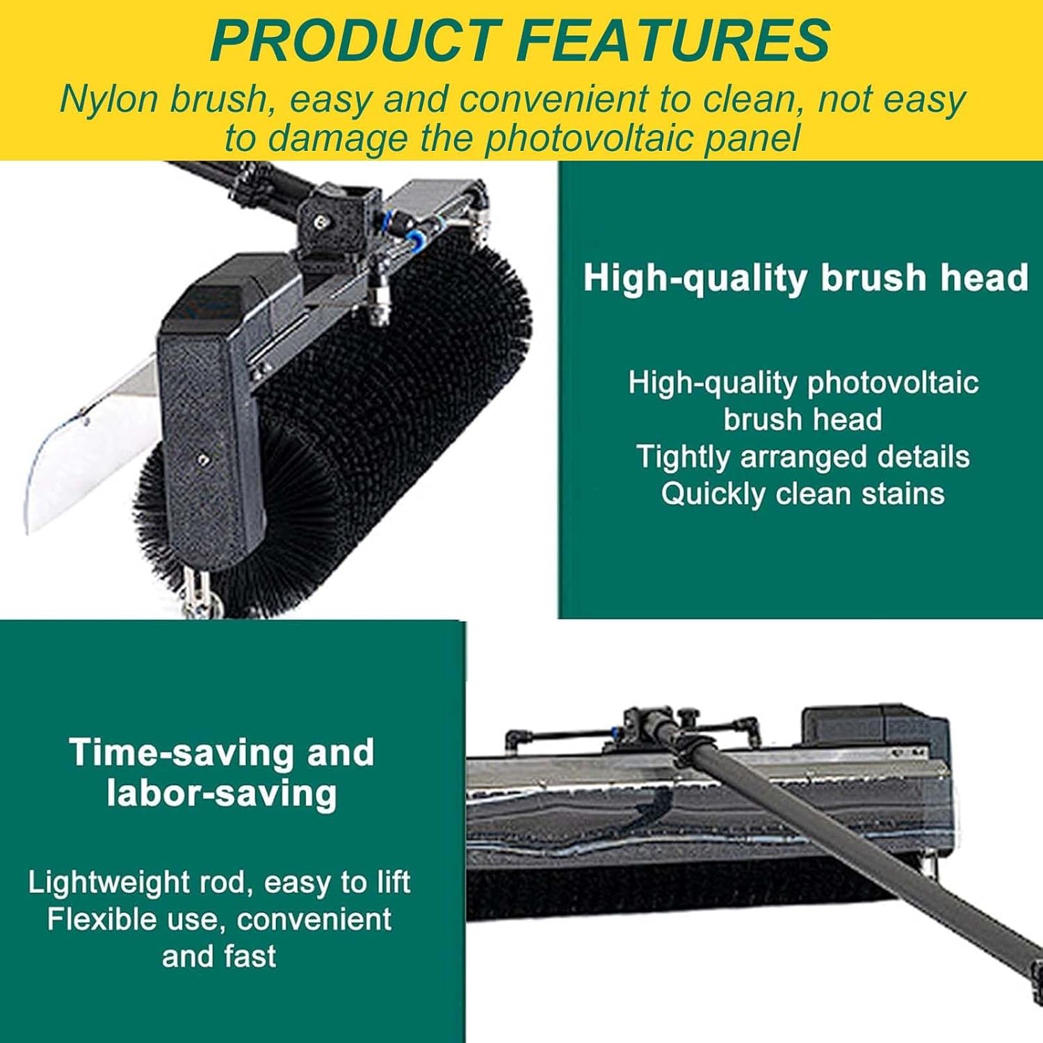 Handheld Solar Panel Cleaner,Electric Water Fed Rod Kit,Telescopic Buckle, 60Cm Drum Brush Head, for High-Altitude Cleaning,5.5m