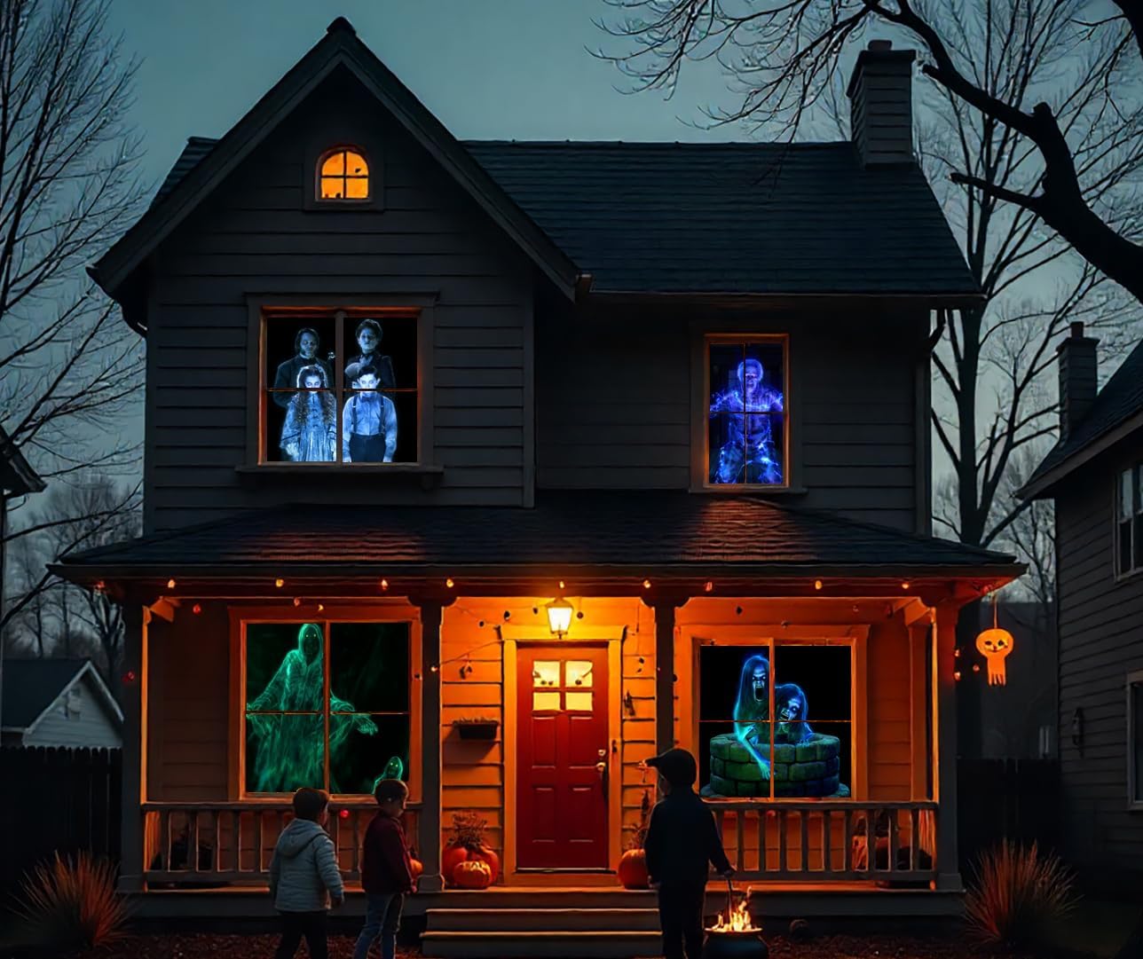 AtmosFX® Spooky Halloween Hollusion Digital Decoration Kit Includes 8 AtmosFX® Video Effects for Halloween Plus 5.5' x 9' Holographic Projection Screen