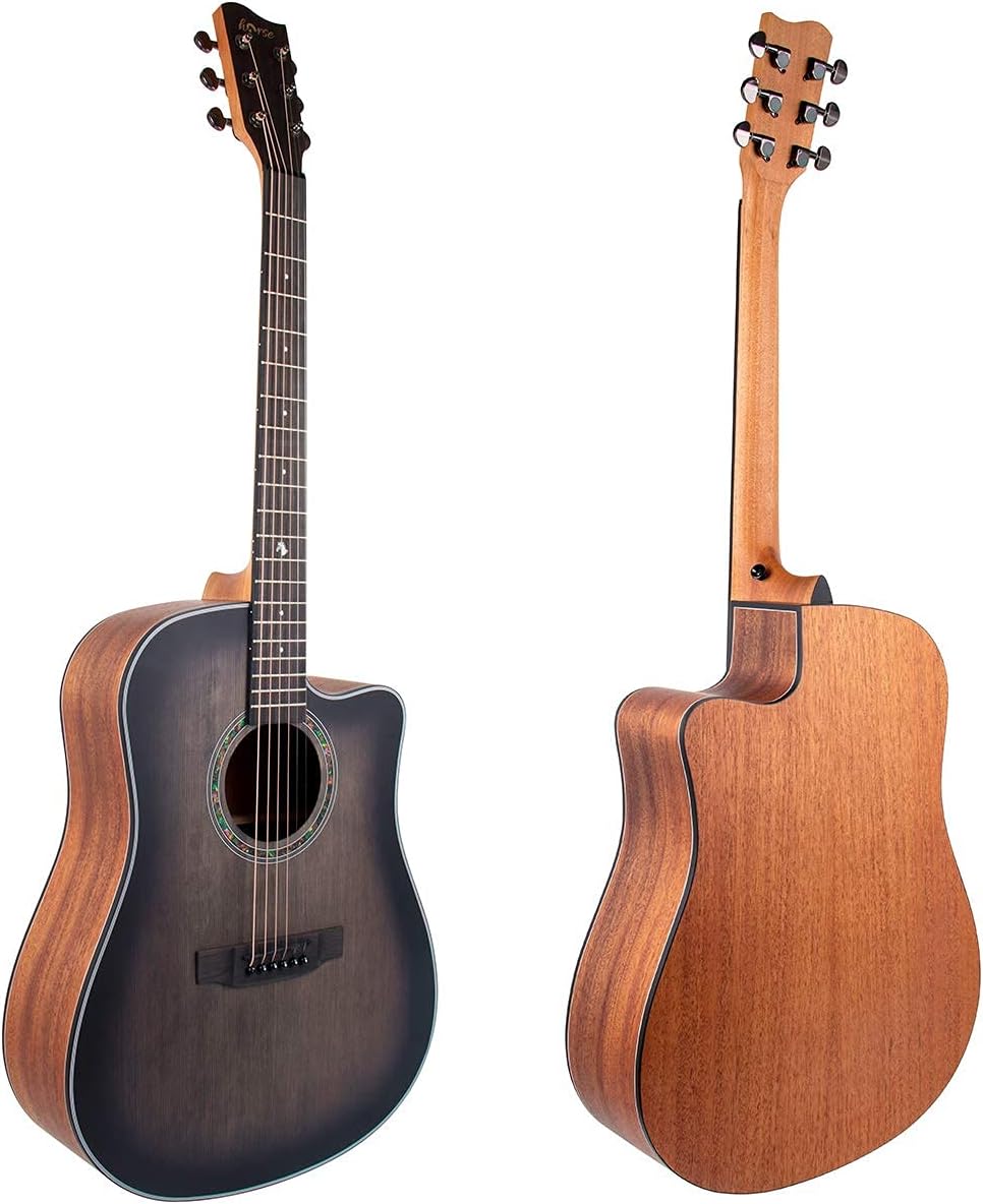 lotmusic 41 Inch Acoustic Guitar Full-size Dreadnought Professional Cutaway Folk Guitarra Bundle 6 Metal Strings with Beginner Kit (Gig Bag, Tuner, Strap, Picks all accessories