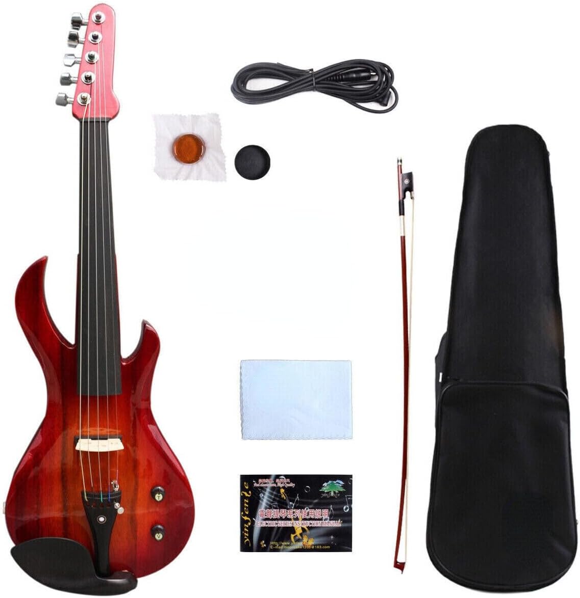 Solid Wood 5 Strings Electric Viola 16 Inch Guitar Shape Ebony Fittings Case Bow (16 Inch)