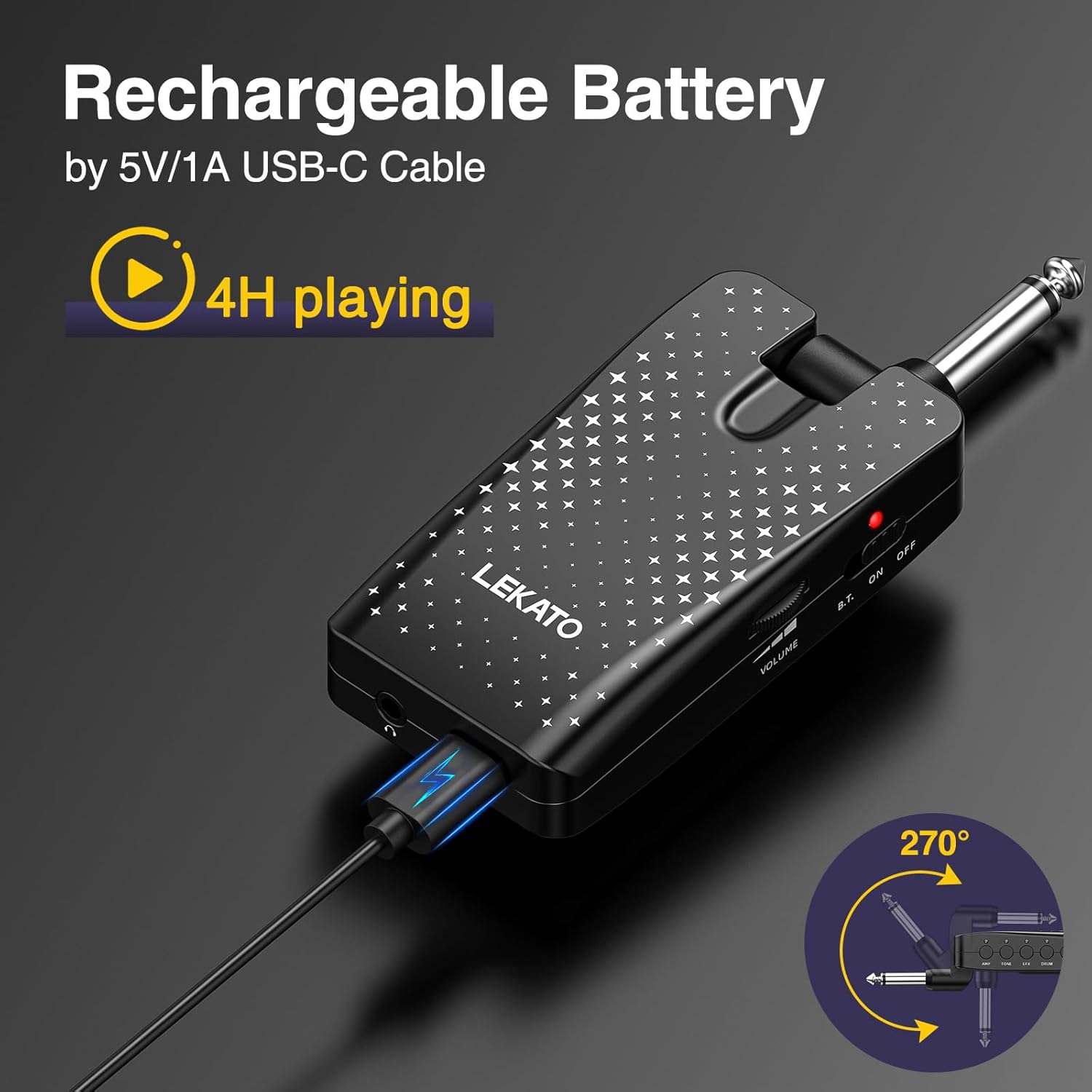 Guitar Headphone Amp, LEKATO Headphones Amplifier for Electric Guitar and Bass, Features 28 Drum Grooves, 14 Effects, 14 Amp Models, Built-in Bluetooth Streaming, OTG Recording, USB Rechargeable