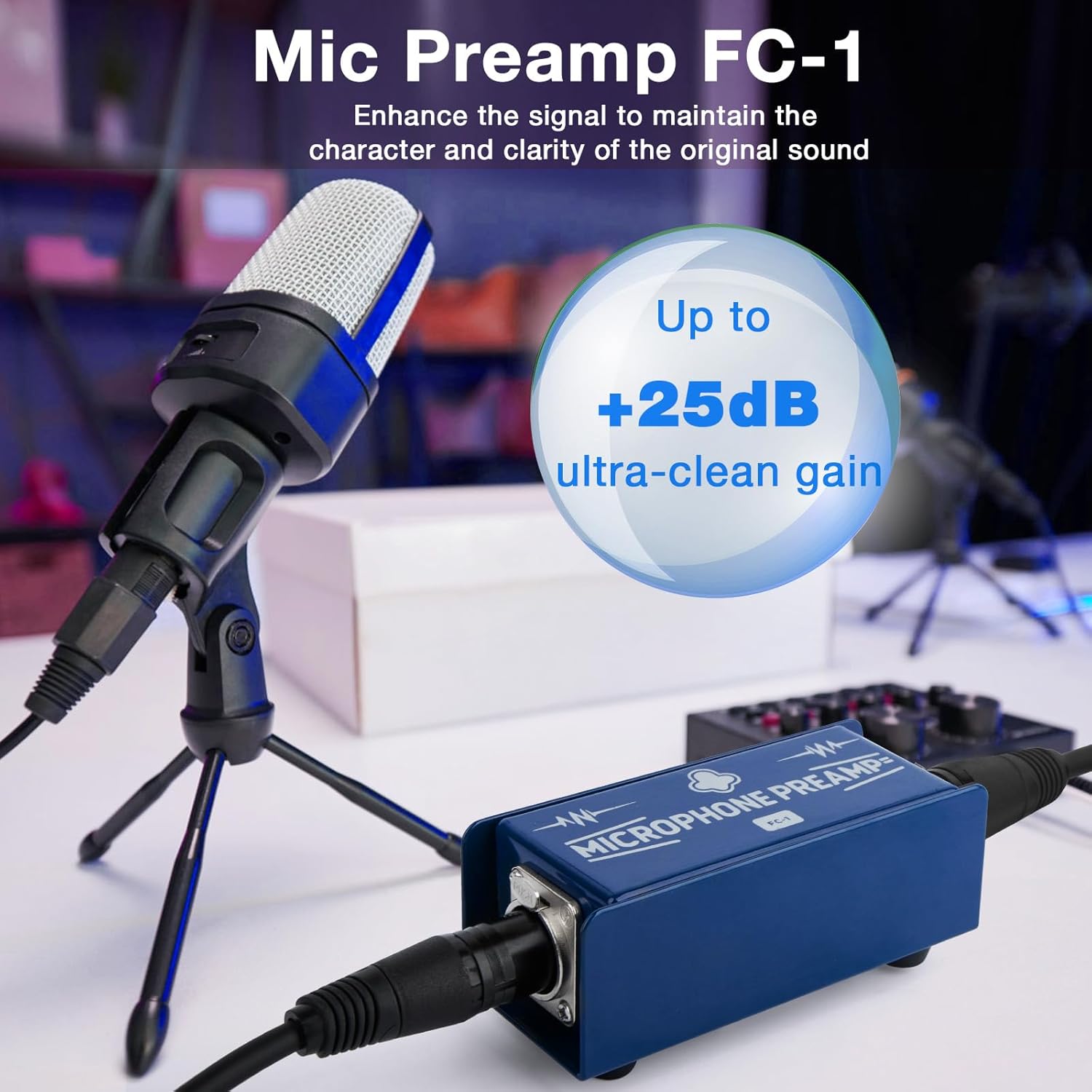 FC-1 Dynamic Mic Preamp Gain Booster | Ultra-Clean Gain Amplifier for Podcasting, Studio Recording & Live Sound | Compatible with Cloudlifter, Shure SM7B & Electro-Voice RE20