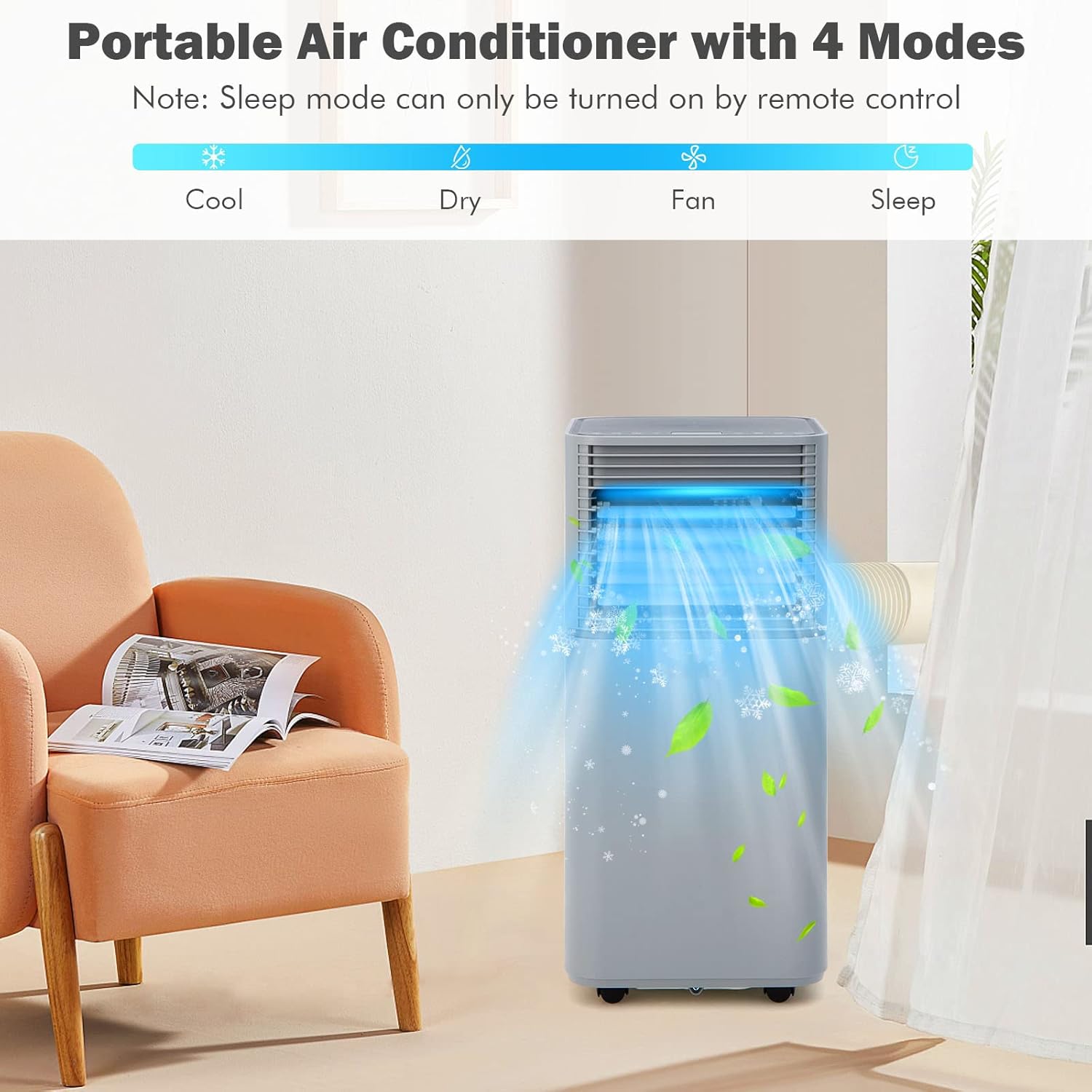 PETSITE Portable Air Conditioner, 10000 BTU AC Cooling Unit for Room, 3 in 1 AC Unit with Air Cooler & Fan & Dehumidifier Mode, Cools Up to 350 sq.ft (10000BTU, Grey)
