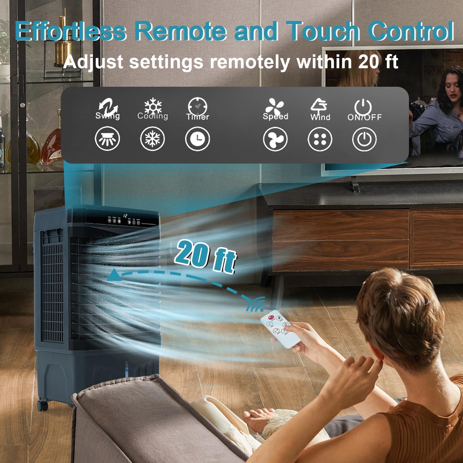 1800 CFM Swamp Cooler Portable Air Conditioners, 31” Evaporative Air Cooler with 4 Gallon Water Tank, 4 Ice Packs, 120°Oscillation Cooling Fan 2 Modes & 3 Speeds, 12H Timer for Home Outdoor Office