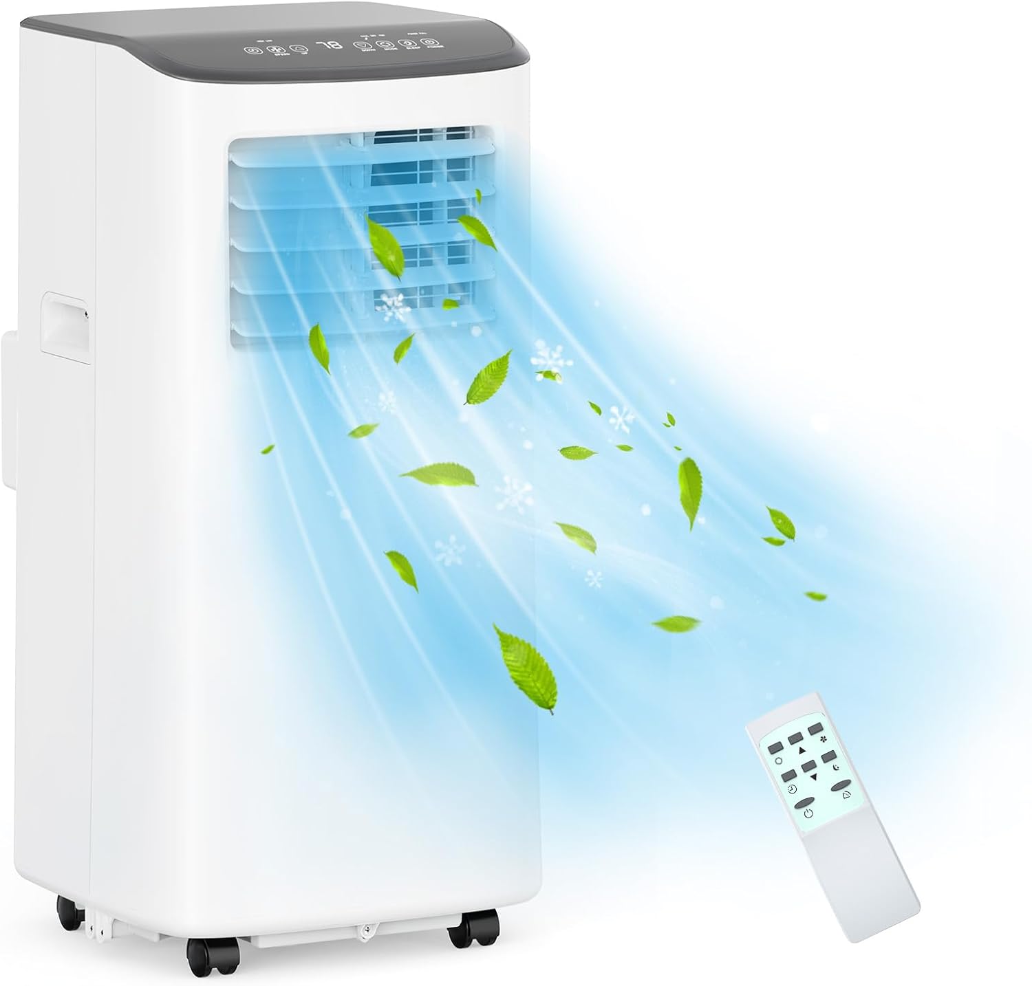 8,000 BTUs Portable Air Conditioner, 3-In-1 Room Air Conditioner with Fan & Dehumidifier Modes, Cools for 350 Sq.Ft, Remote Control & 24H Timer, Standing AC Conditioning for Bedroom, Office and Home