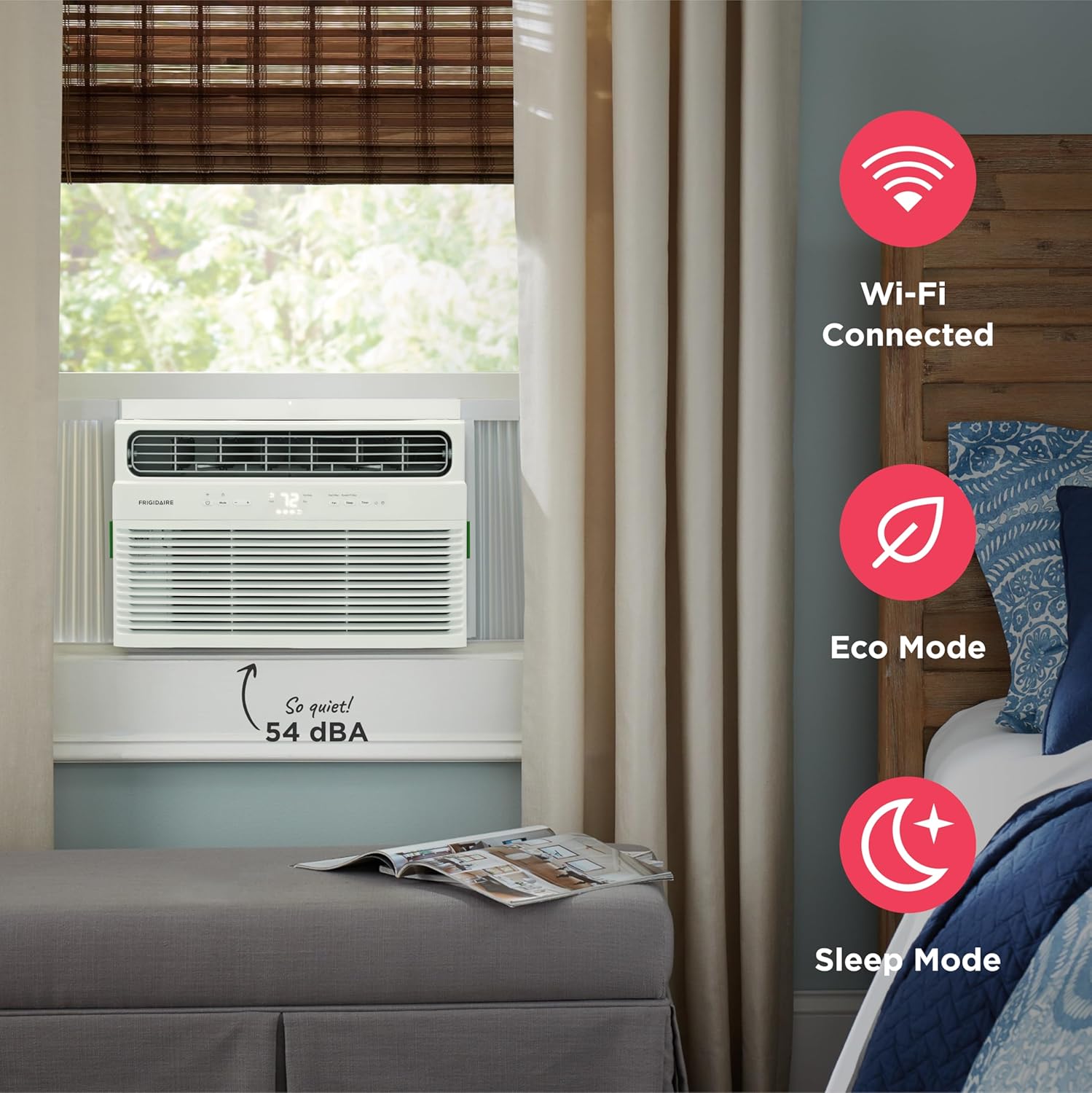 Frigidaire 8,000 BTU Smart Window Air Conditioner with Wi-Fi, Cools Up to 350 Sq. Ft., Remote Control, Quiet Operation, Eco Mode, 3 Fan Speeds, White