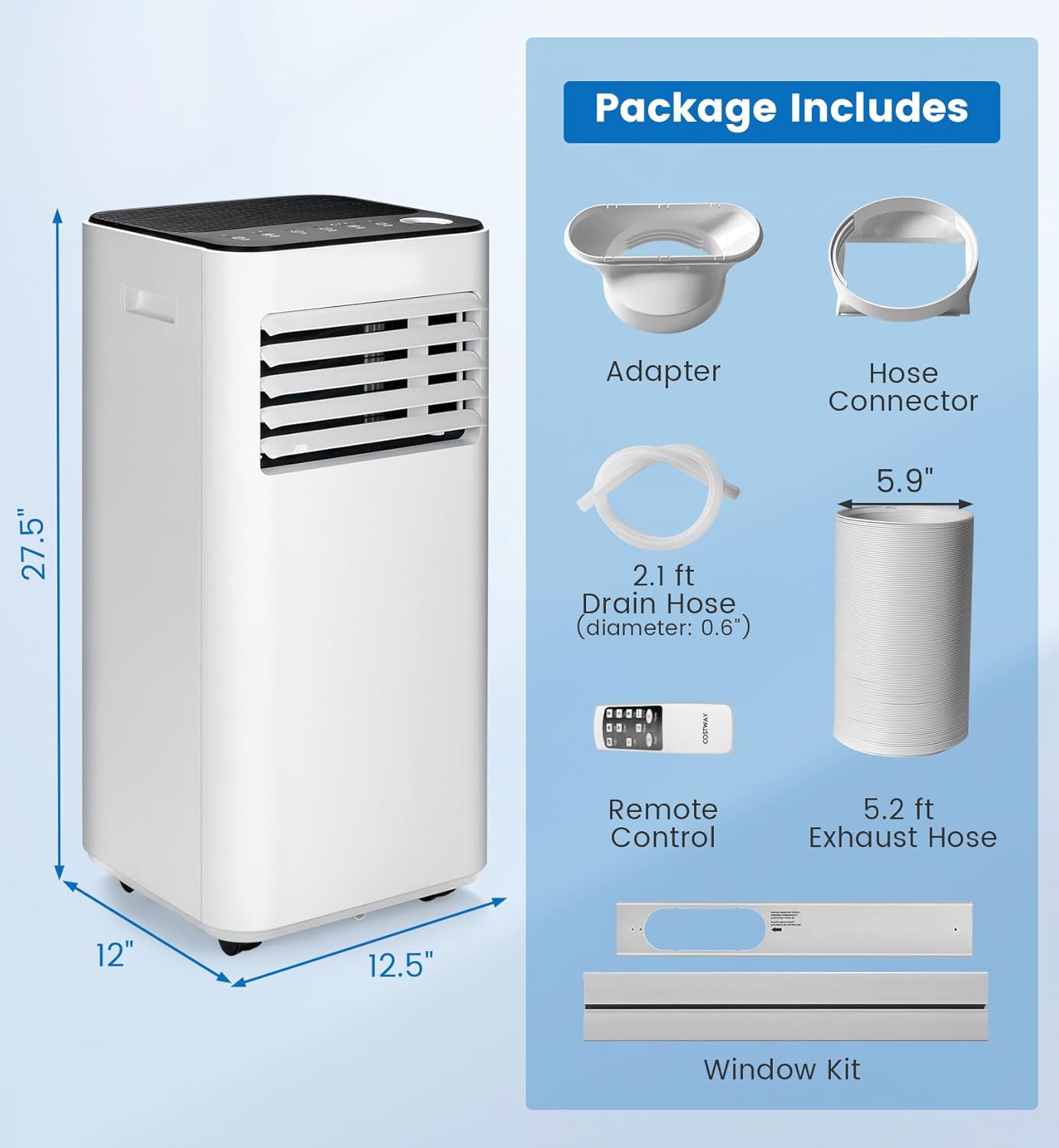 KOTEK Portable Air Conditioner for Room up to 350 Sq. Ft, 10000 BTU 3-in-1 AC Unit for Bedroom with Dehumidifier/Fan/Cool/Sleep Mode, Remote Control/Window Kit, Portable AC for Home (White-10000BTU)